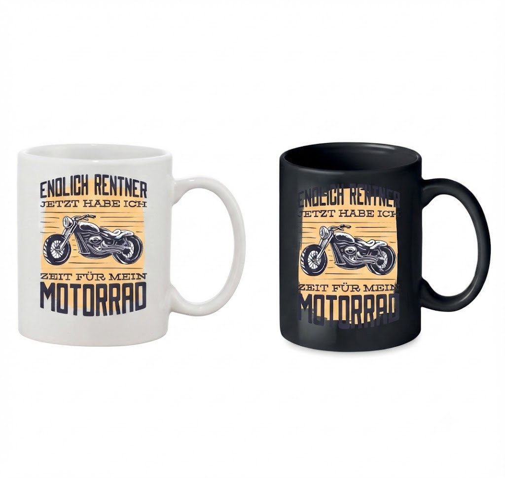 Blondie & Brownie Tasse Rentner Motorrad Tasse Print Geschenk Ruhestand Biker Chopper Humor, 1-tlg., Keramik, RentnerMotorrad Tasse Biker Ruhestand Kultmotiv