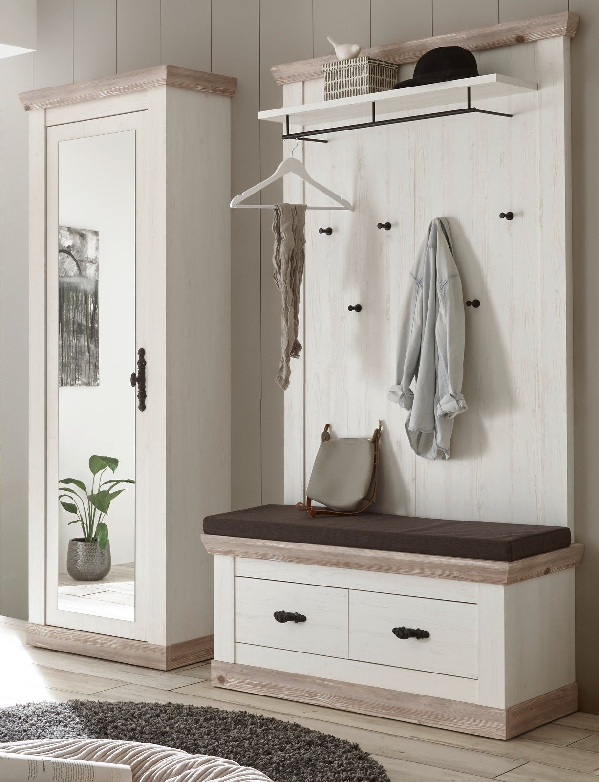 Furn.Design Garderoben-Set Rovola, (Flurgarderobe 3-teilig Pinie günstig online kaufen