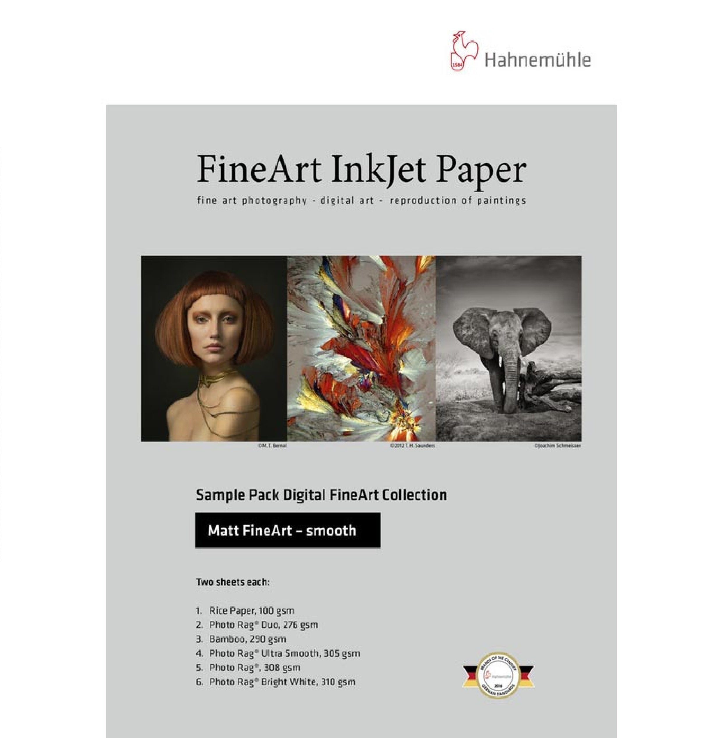 Hahnemühle Fotopapier Matt FineArt Smooth Inkjet Foto-Papier A4 21x29,7cm 100-310 g/m², 5 Sorten je 2 Blatt zum ausprobieren