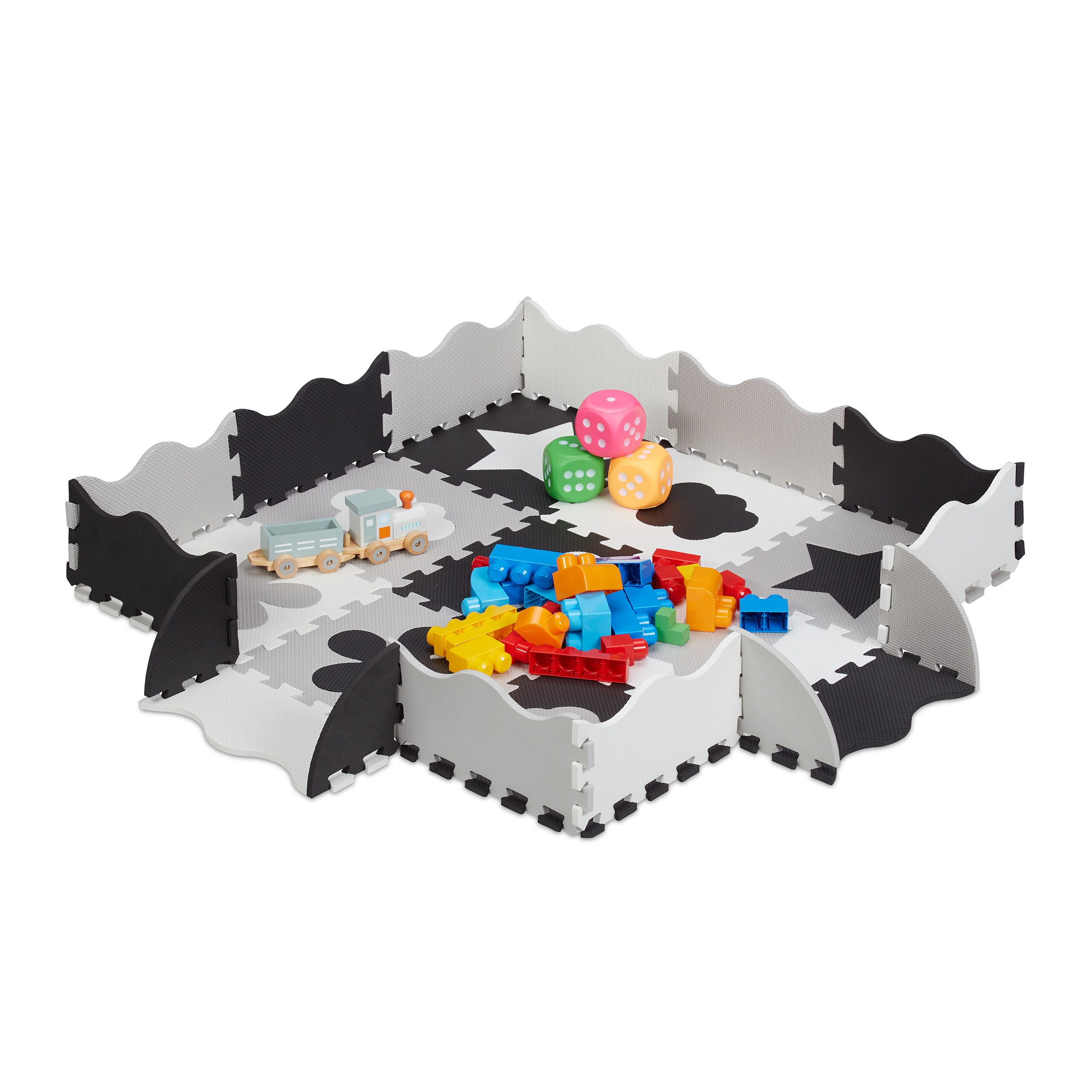 relaxdays Spielmatte 34-tlg. Puzzlematte mit Rand und Motiven, grau günstig online kaufen
