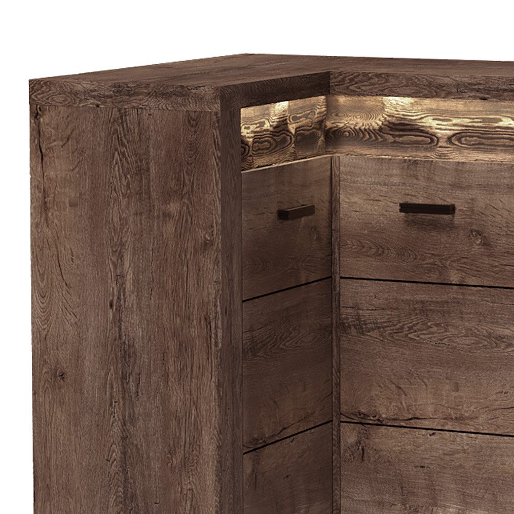 Lomadox Kommode INGENIO-161, Eckschrank Sideboard Wohnzimmerschrank modern Esche in braun
