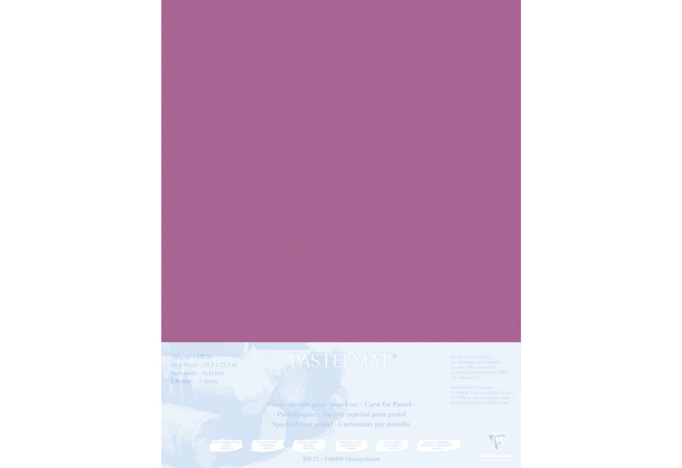 Thumbnail - CLAIREFONTAINE Zeichenpapier Papier für Pastellmalerei, 5 Bogen 50x70cm Weinrot 496016C, Kunst Clairefontaine