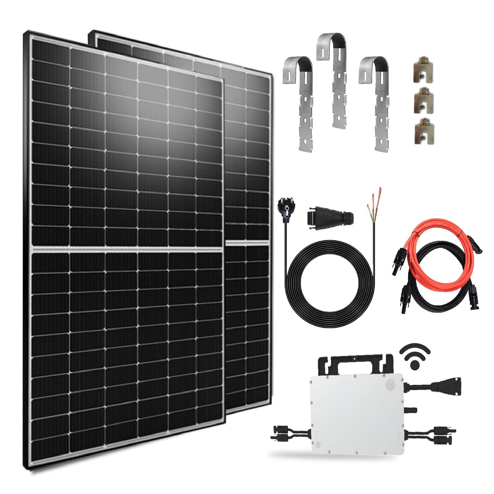 Stegpearl Solaranlage 1000W upgradefähiger Photovoltaik Balkonkraftwerk, Mit PV-Montage Balkongeländer Eckig, Hoymiles HMS-800W-2T (Die Freigabe der Verbindung für 2 Module) WLAN Mikrowechselrichter, Antireflexbeschichtung, Monokristallin, Wasserdichtigkeitsklasse, Balkon-Solaranlage steckerfertig für Ihr Haus, Plug & Play