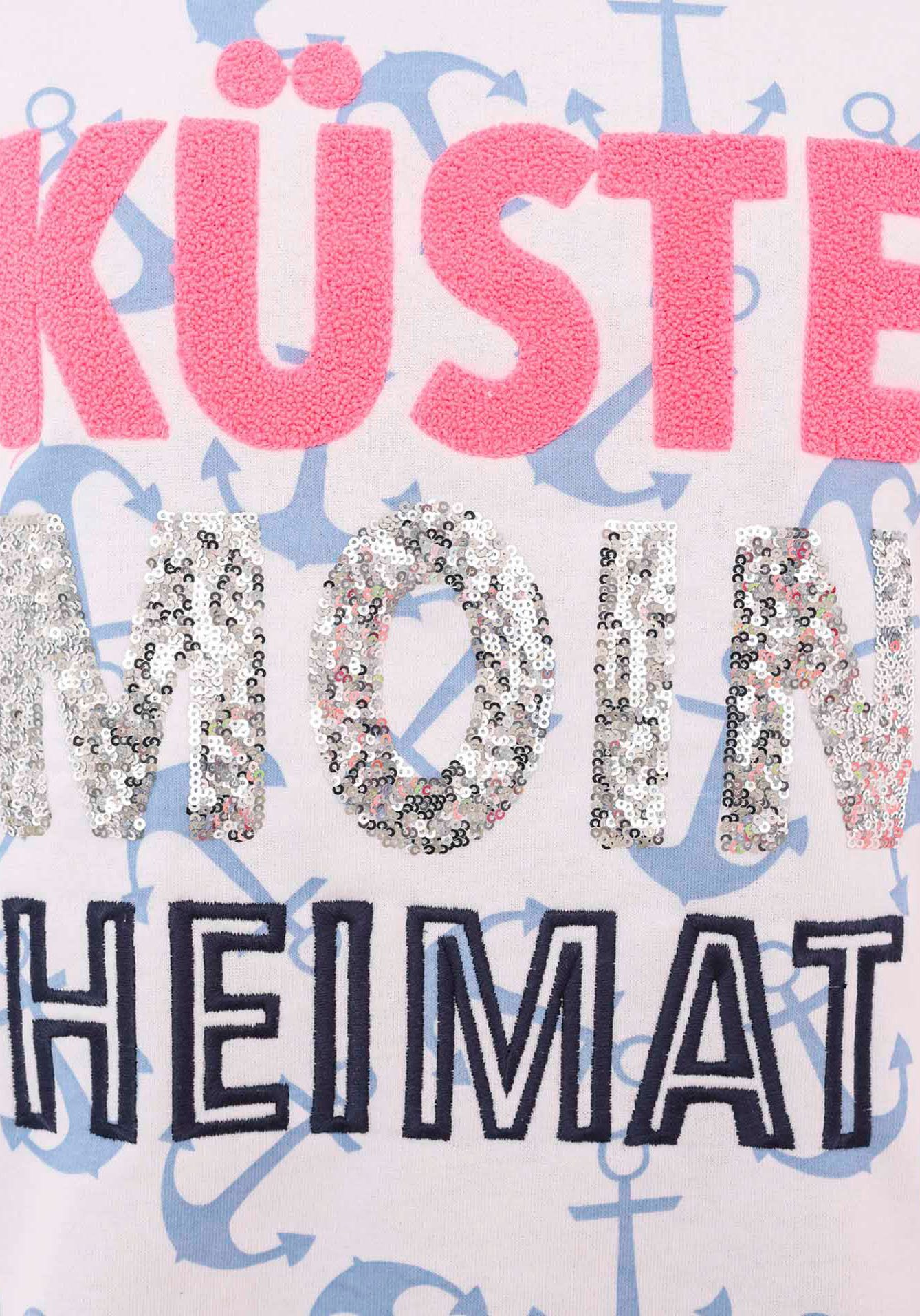 Zwillingsherz Longsleeve "Küste Moin Heimat" Zebra-Muster, 3/4-Arm, Pailletten, Schriftzüge, Kontrastnaht – Bild 5 von 5