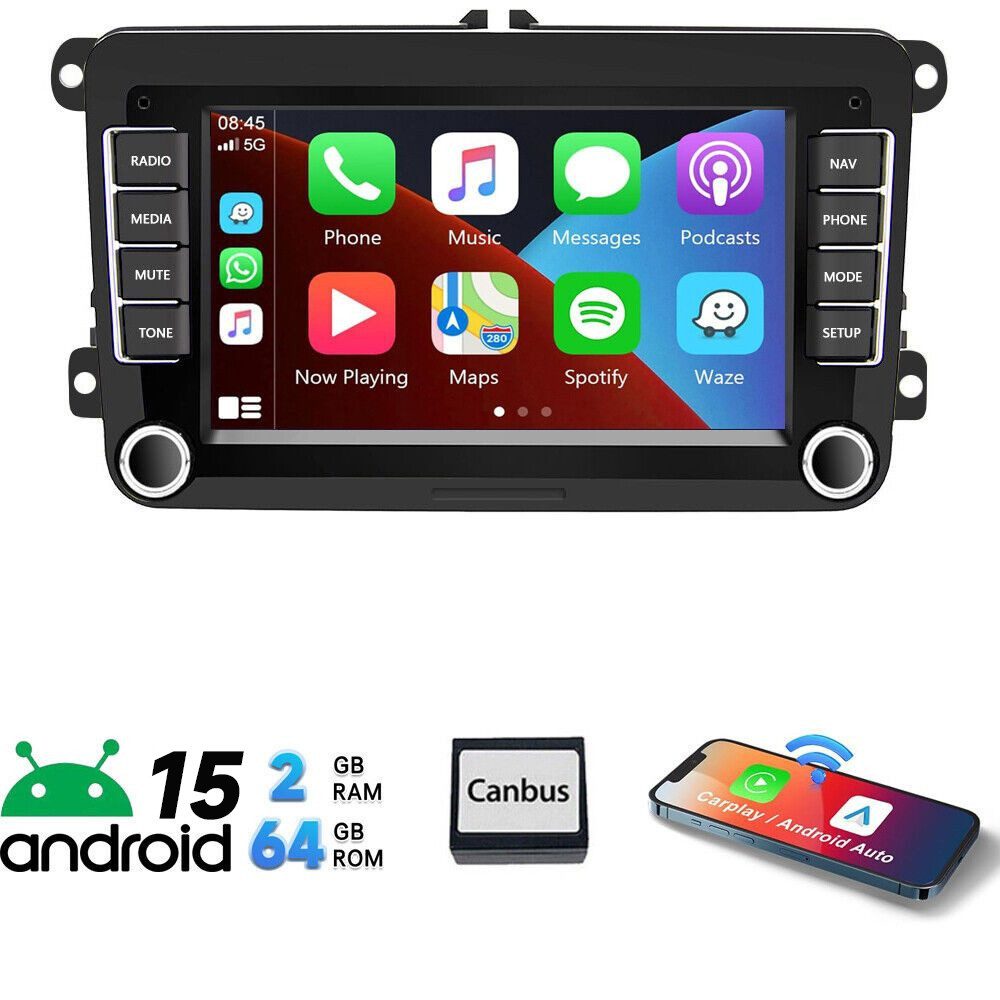 Hikity Android 15.0 7 Zoll 2Din GPS Navi für VW Skoda Sitz Autoradio (2+64GB, Passat)