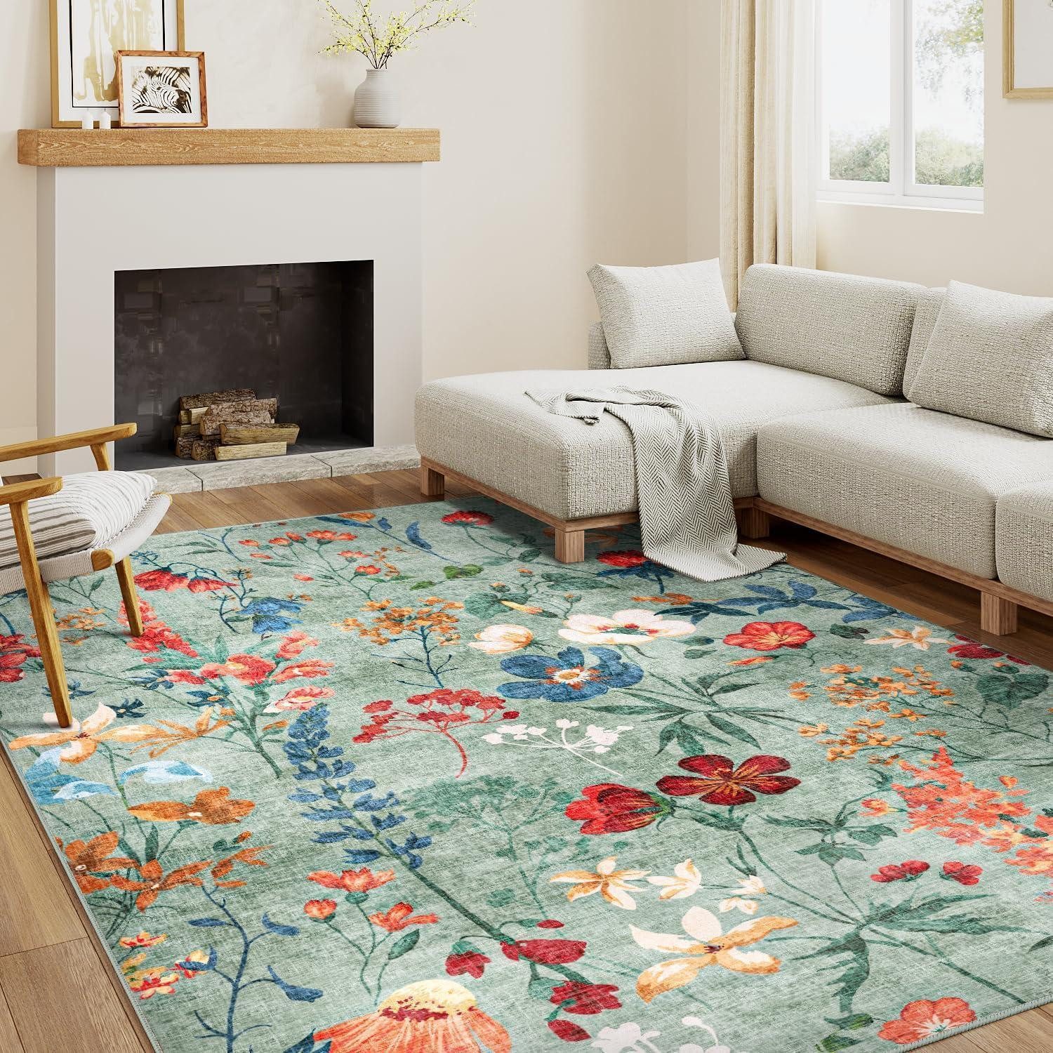 LuxusKollektion Teppich Teppich 160x230cm Grün Waschbar Blumenmuster