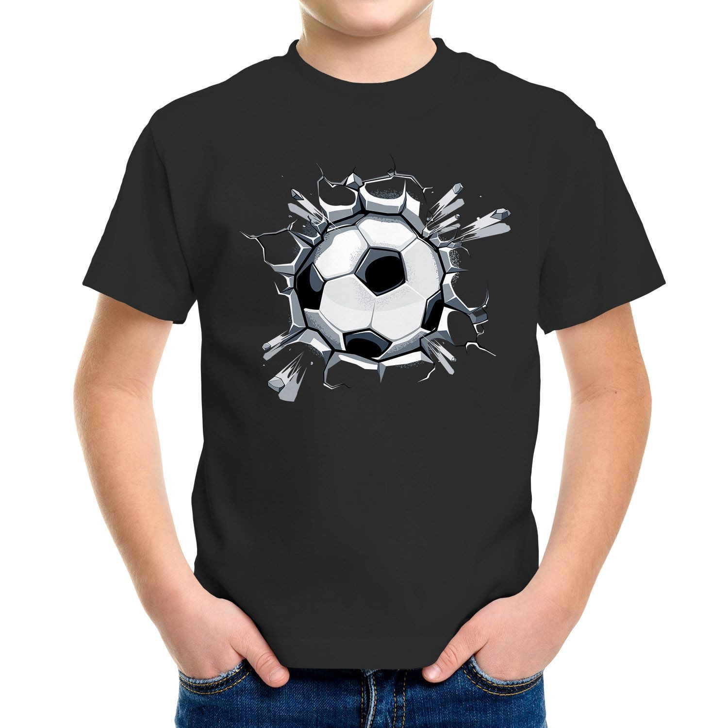 Print-Shirt Kinder T-Shirt Jungen Fussball-Motiv lustig Tor Ball-Sport Geschenk