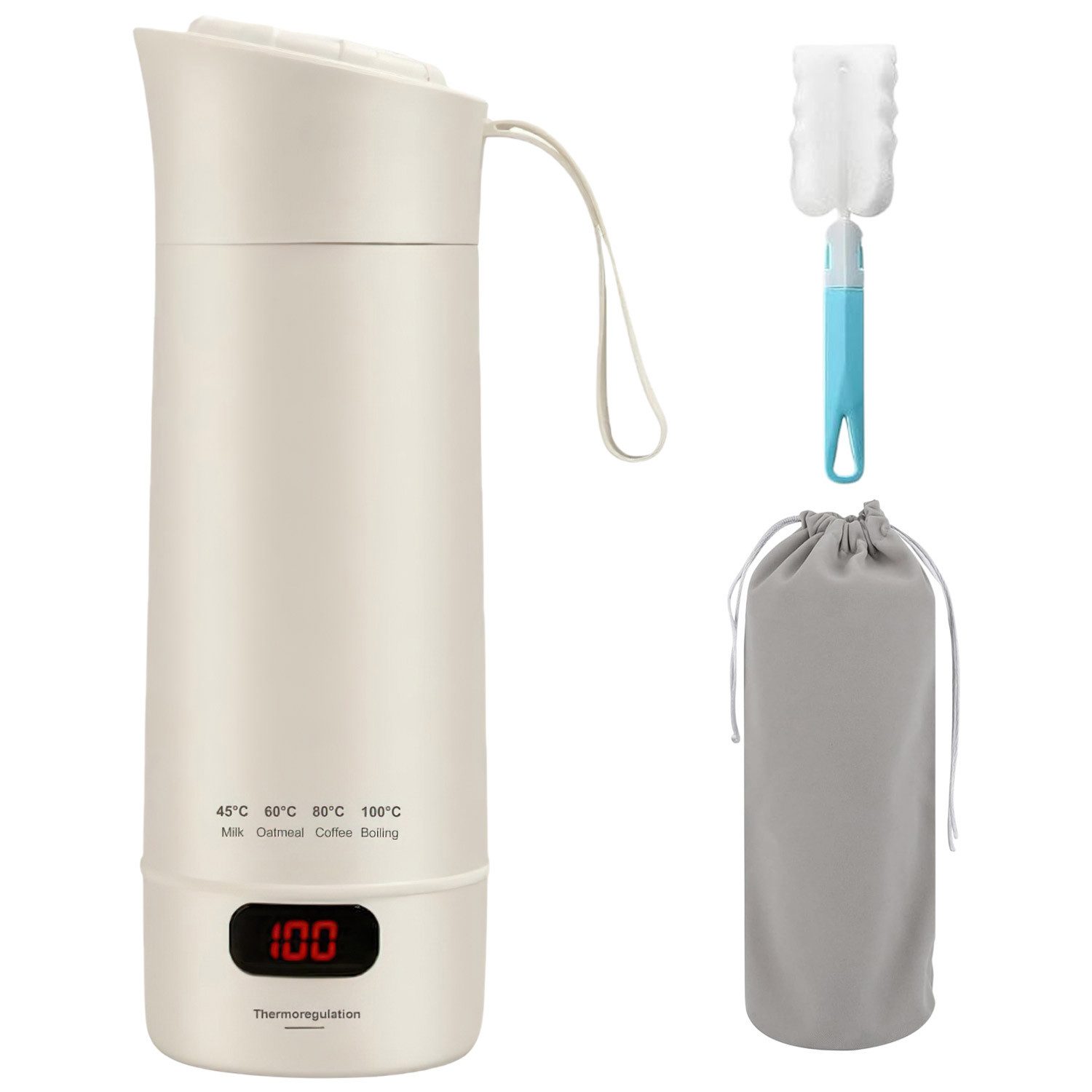 Refttenw Елктрочайники Reisewasserkocher 304 Edelstahl 0.4L 300W, 4-Stufen-Temperaturregelung, 0.4 l, für die Zubereitung von Tee, Kaffee Babymilch