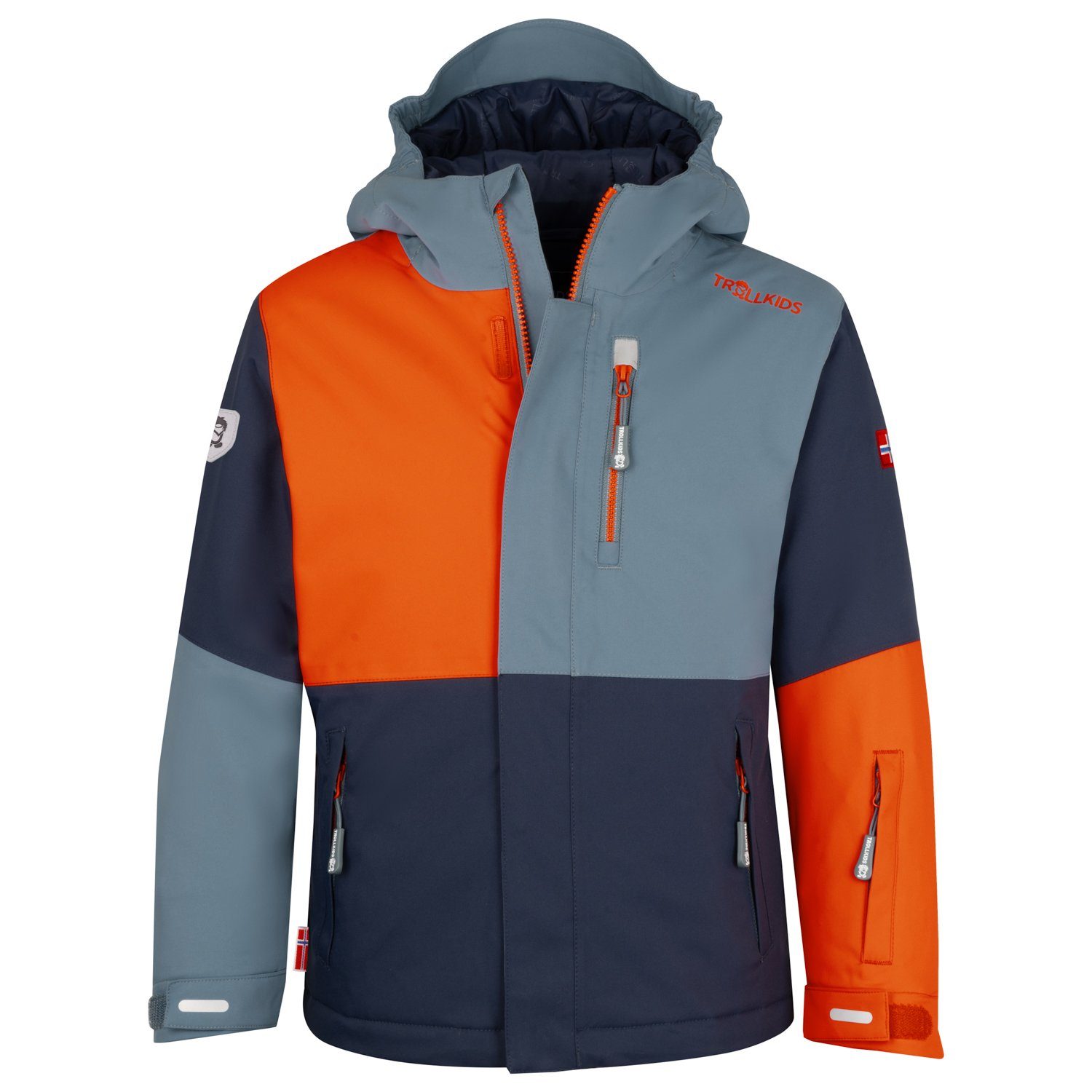 TROLLKIDS Skijacke Hallingdal Stahlblau/Feurige Orange Winddicht Wasserdicht