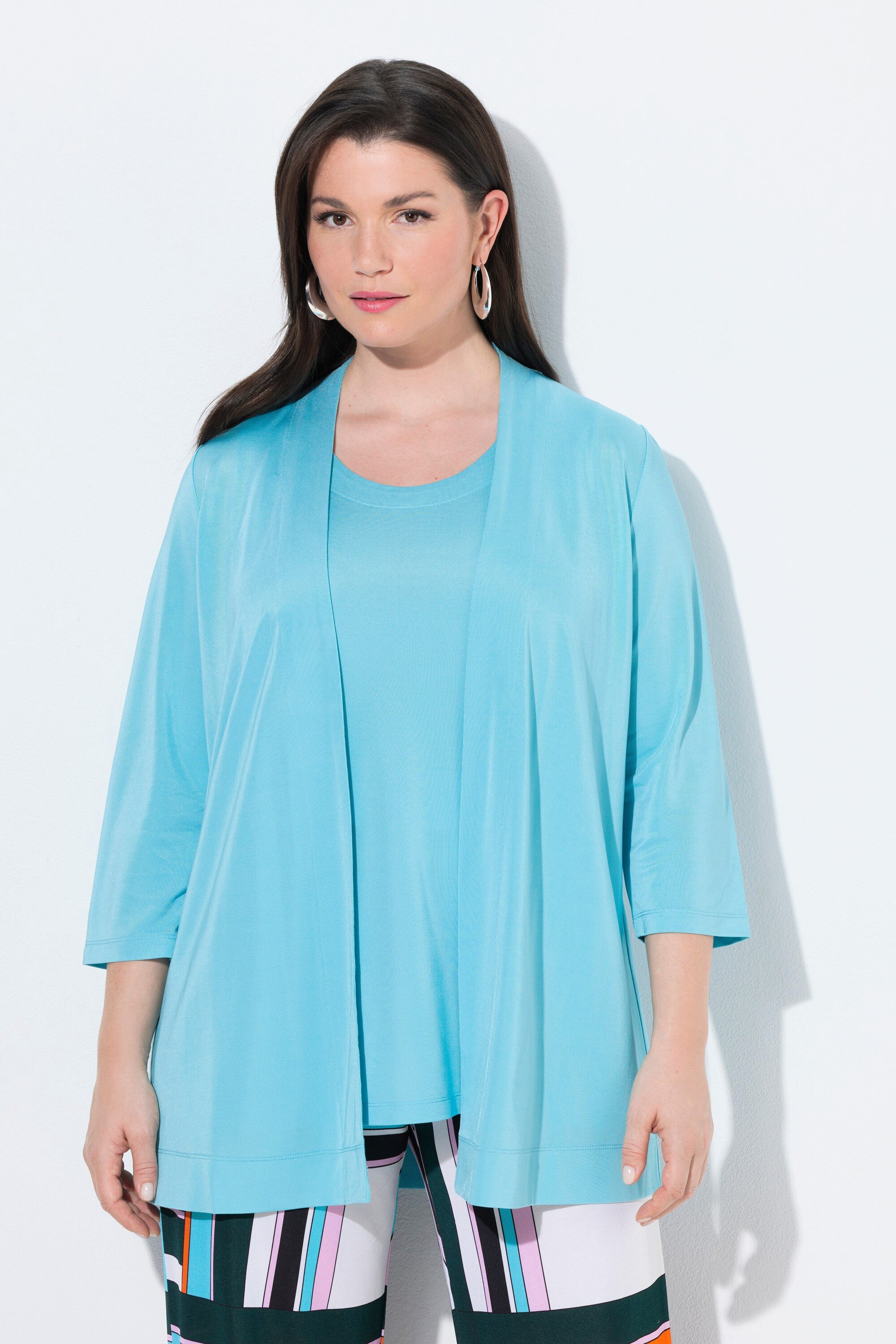 Ulla Popken Sommerjacke Slinkypiqué-Jacke Schalkragen offene Jacke 3/4-Arm