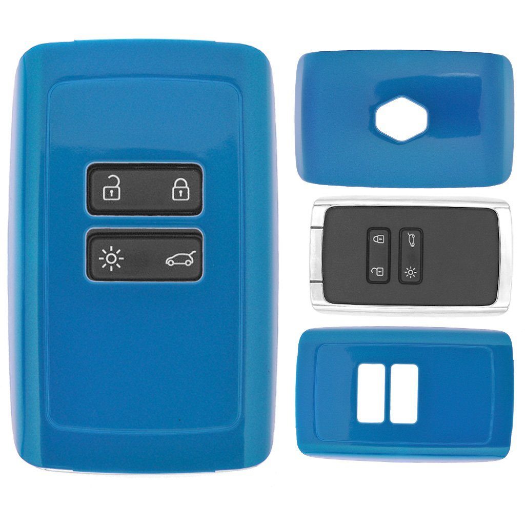 mt-key Schlüsseltasche Autoschlüssel SMARTKEY CARD Megane Schutzhülle Blau, Clio KEYLESS Hardcover Renault Captur Kadjar für Metallic