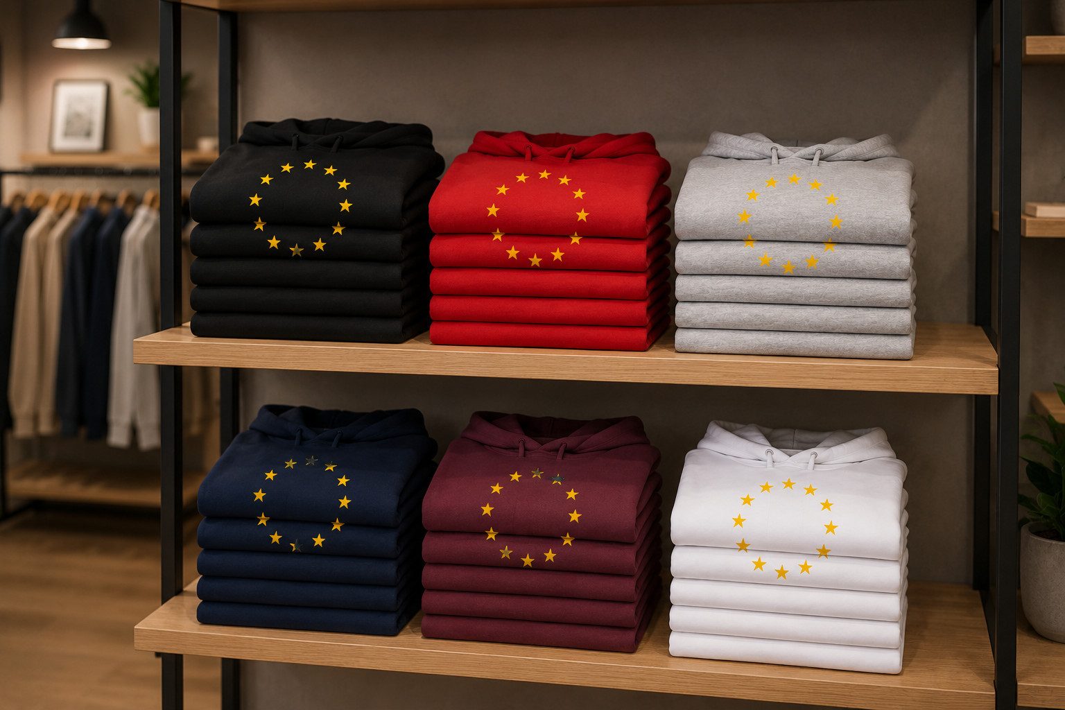 Blondie & Brownie Hoodie Damen Hoodie Europa Sterne Print Kapuze Gemeinschaft Freizeitlook (Einzelstück, Einzelartikel) Europa Sternenkreis Symbolik Edition