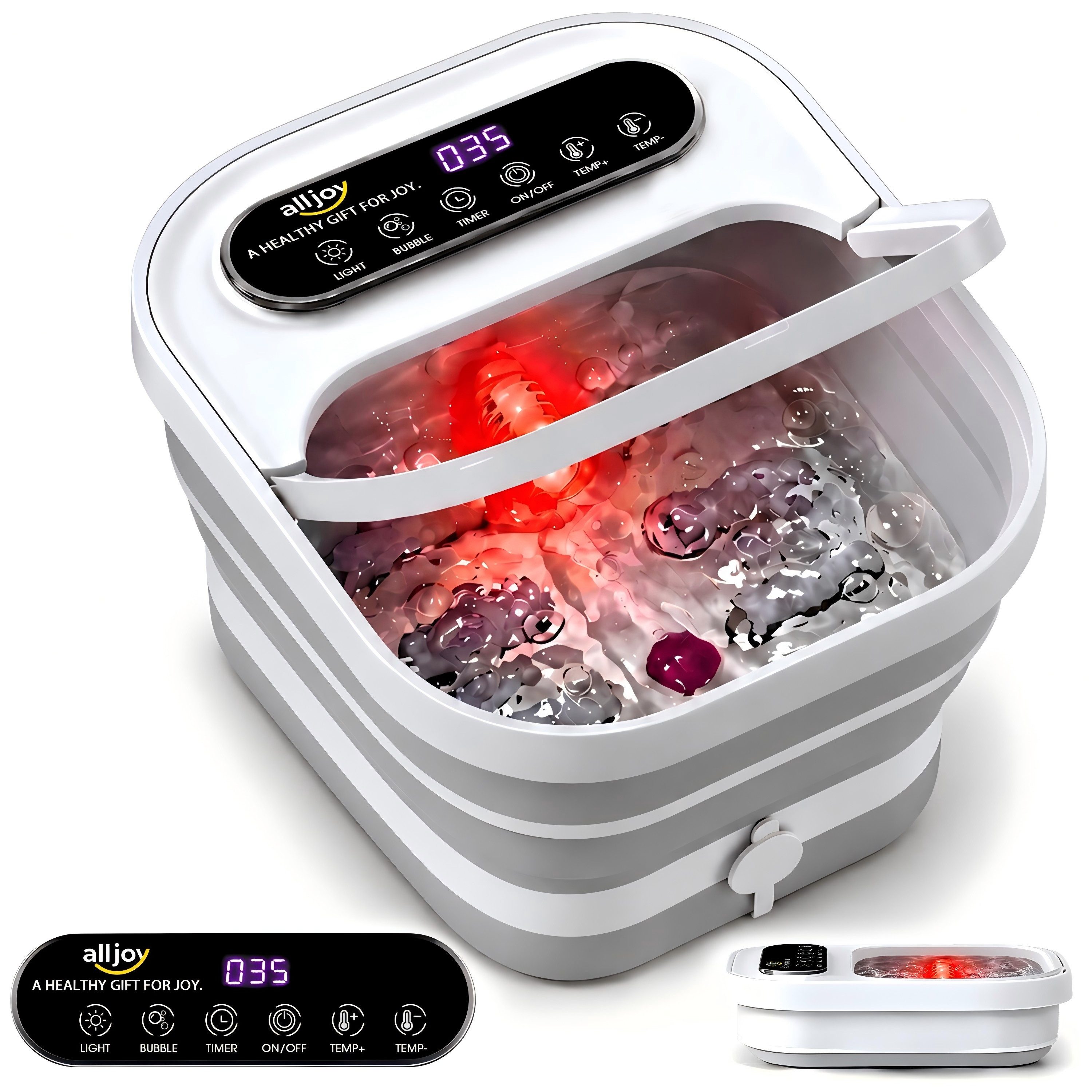 ALLJOY Fußbad Fußbad PTC-Heizung & Massage klappbar ideal für Senioren & Homeoffice, Klappbares Fußmassagegerät, LED-Temperaturregelung & …