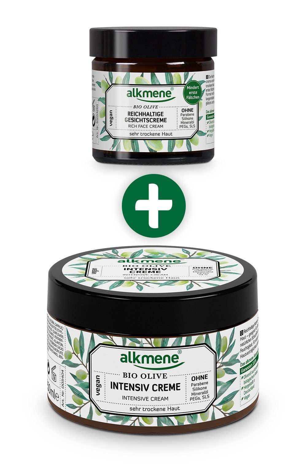 - alkmene Körpercreme Olive 2-tlg. & Gesichtscreme Hautpflege-Set Bio & Intensiv Gesichtscreme, Creme