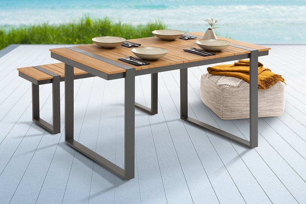 riess-ambiente Gartentisch TAMPA LOUNGE 125cm natur / grau (Einzelartikel, 1-St), wetterfest · Aluminium · Holz-Design · Outdoor · Terrasse · Modern