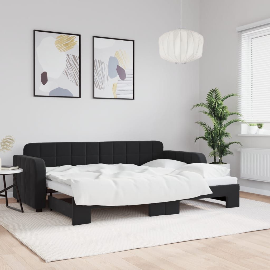 vidaXL Ausziehbett, Tagesbett Ausziehbar Schwarz 80x200 cm Samt