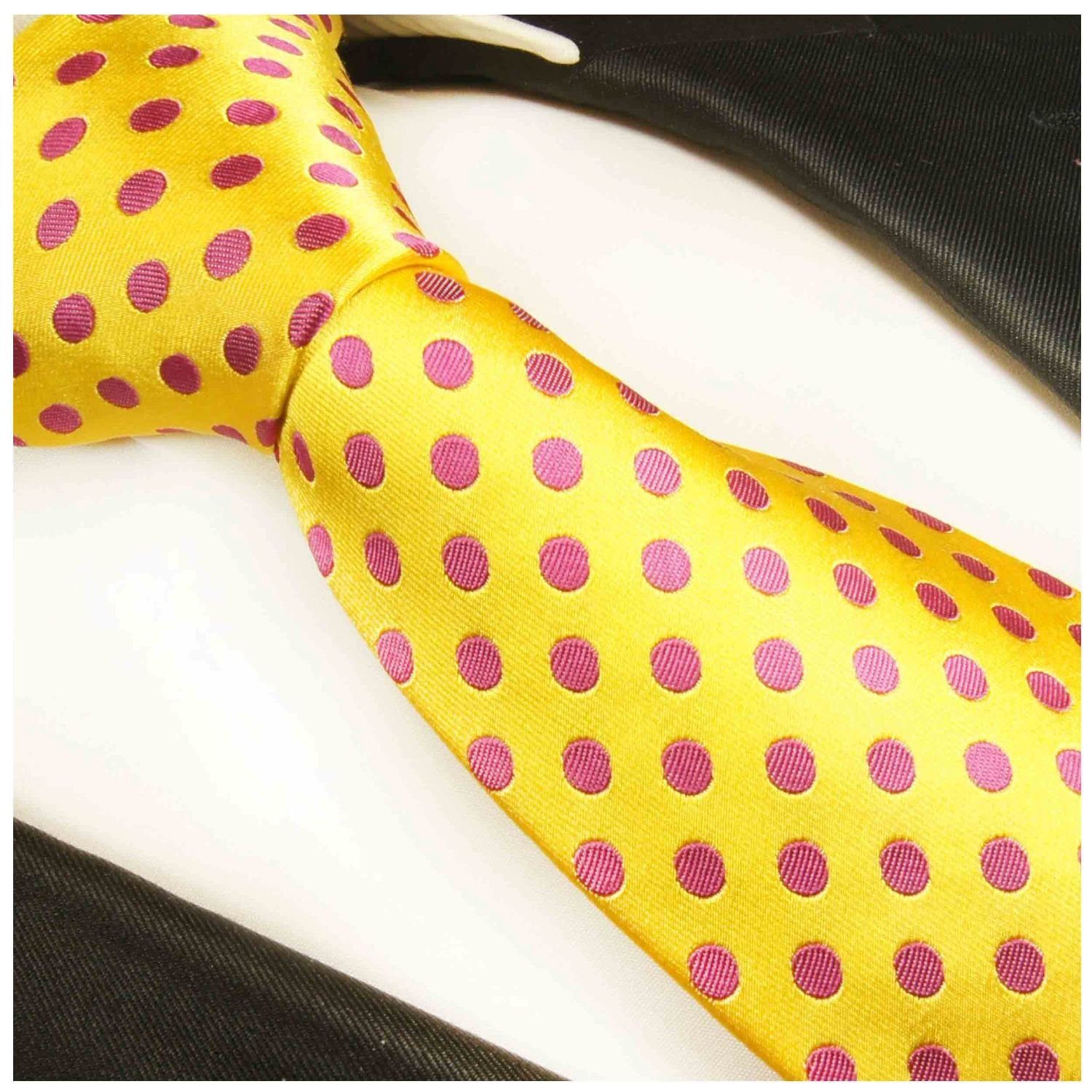 Paul Malone Krawatte Designer Seidenkrawatte Schmal Herren 100% (6cm), pink Seide gepunktet Schlips gelb modern 2003