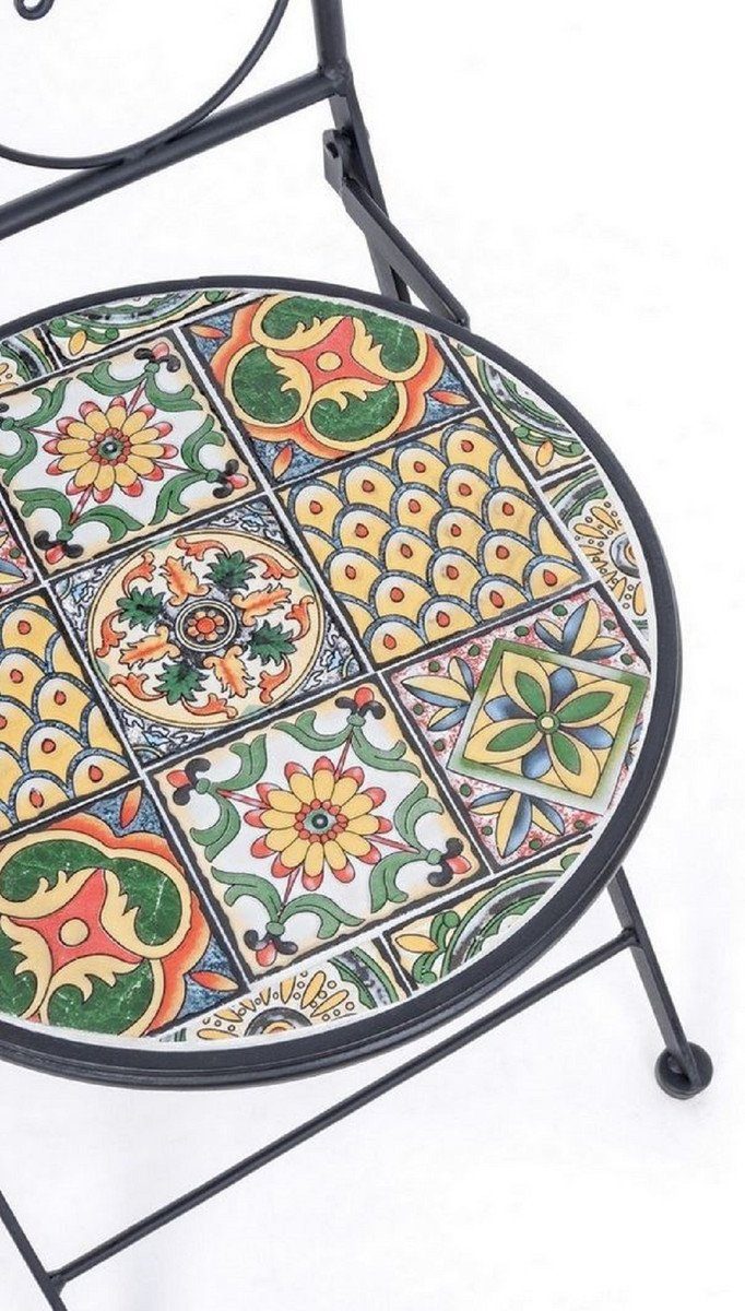 Gastronomie 39 H. Stühle 4er cm Nostalgische & mit x Gartenstuhl Gartenstuhl Mehrfarbig Keramik Casa Garten Jugendstil Padrino Set - / 47 x - 92 Klappbare Platten Schwarz Möbel