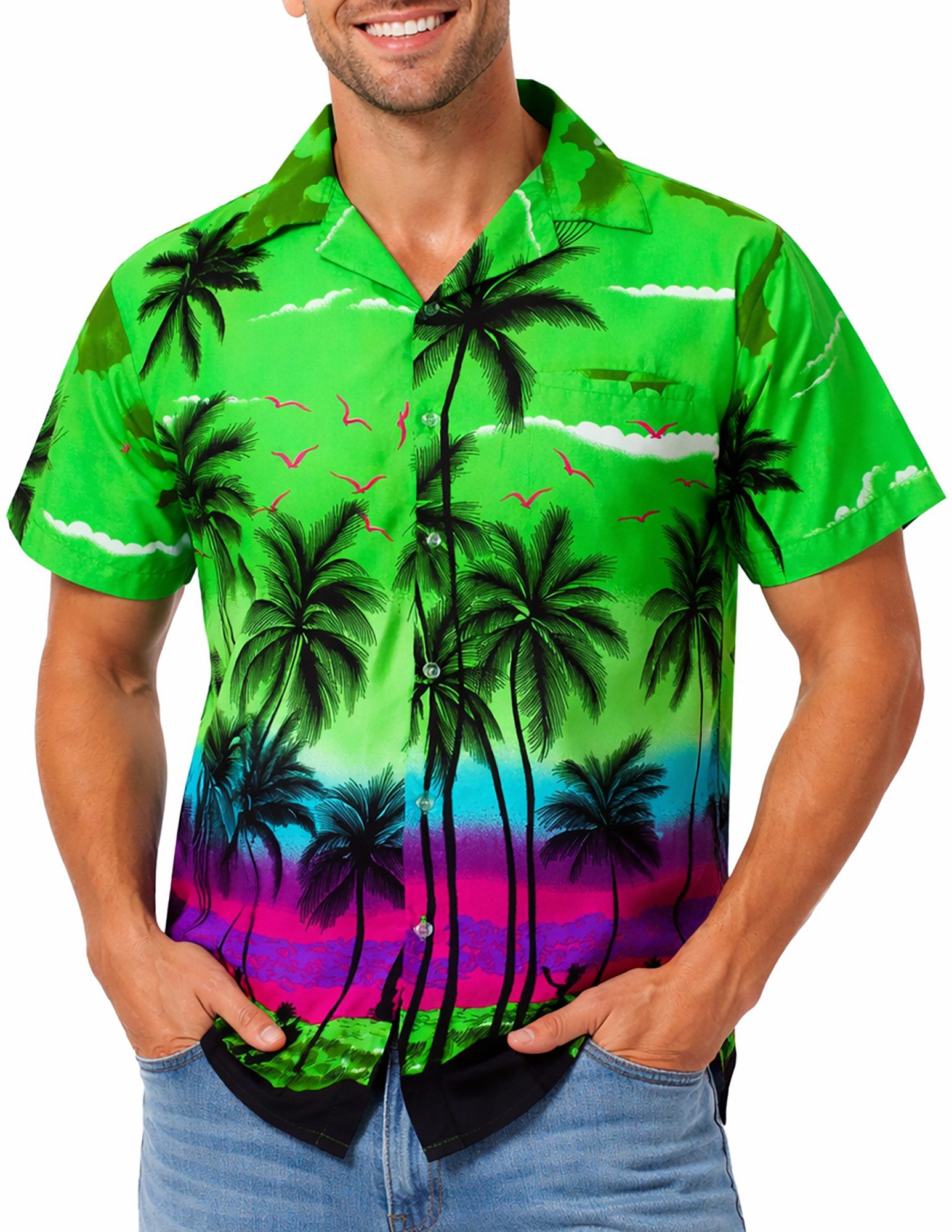King Kameha Hawaiihemd "Beach" Funky Hawaii-Hemd Herren Kurzarm Front-Tasche Stylish