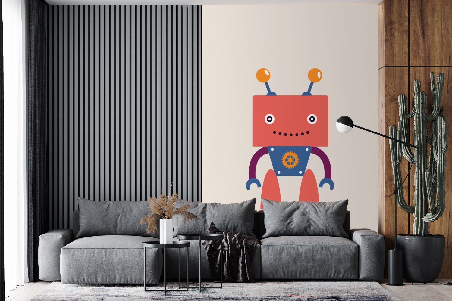 MuchoWow Fototapete Roboter - Wandtapete (3 für Kinder Wohnzimmer, Matt, - - Antenne Tapete St), Gesicht Montagefertig bedruckt, - Vinyl Getriebe Jugendliche, 