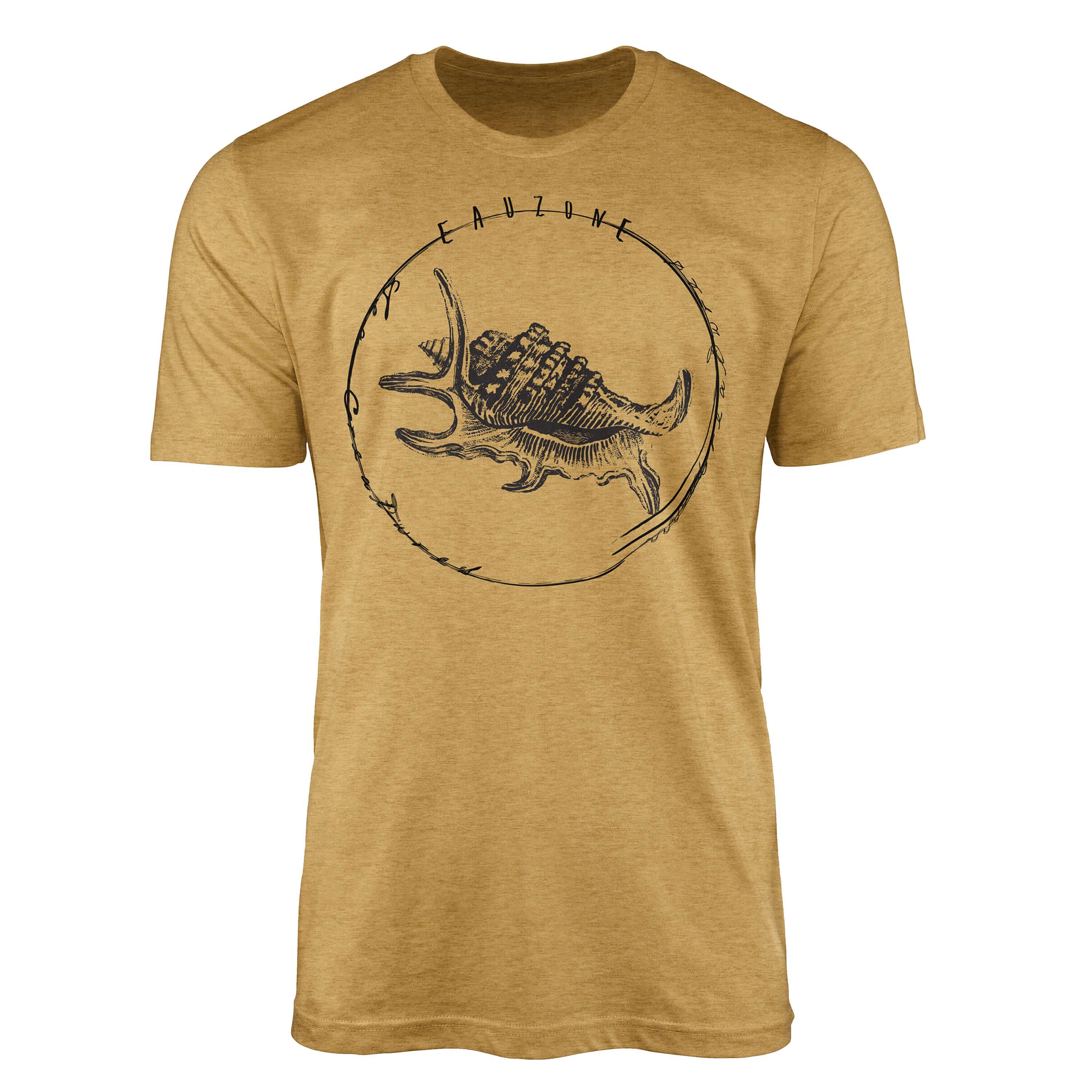 Sinus Art T-Shirt T-Shirt Tiefsee Fische - Serie: Sea Creatures, feine Struktur und sportlicher Schnitt / Sea 068 Antique Gold