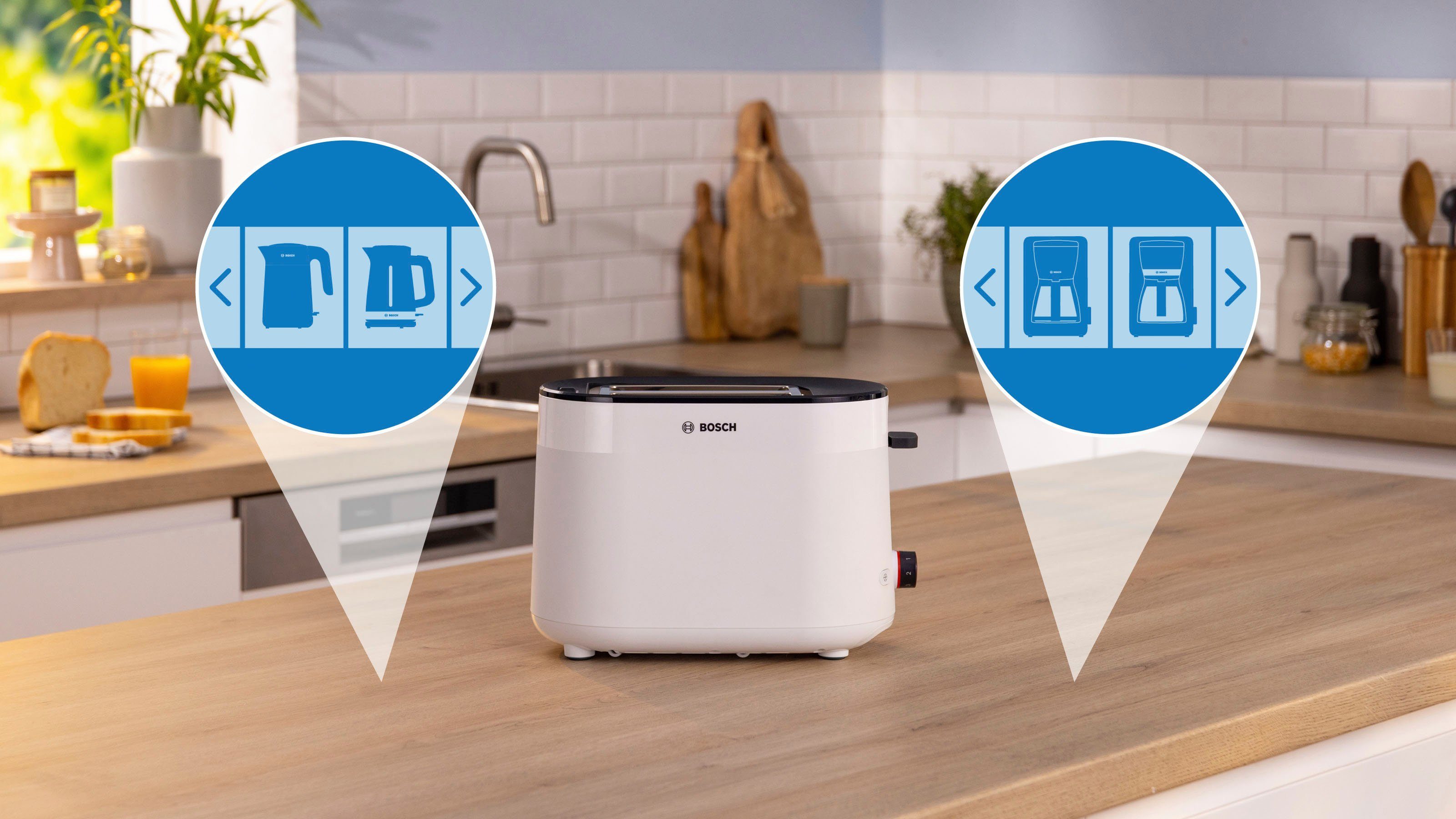 BOSCH Toaster MyMoment TAT2M121, 2 Schlitze, für 2 Scheiben, 950 W, integrierter Brötchenaufsatz, Auftaufunktion, Brotzentrierung, AutoOff – Bild 4 von 5