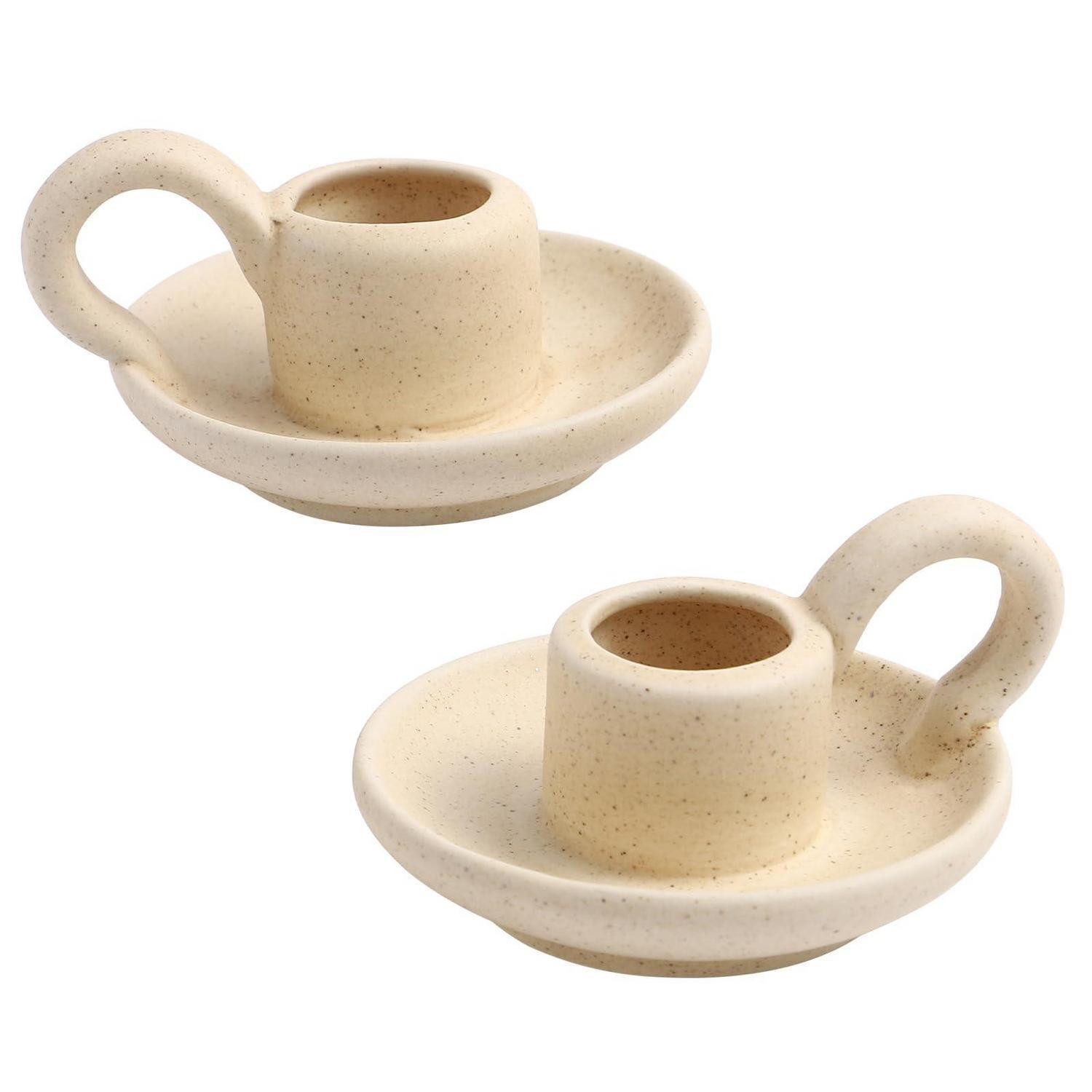 LuxusKollektion Tischkerzenhalter Kerzenhalter 2er Set Keramik Nordisch Klein (2 St)