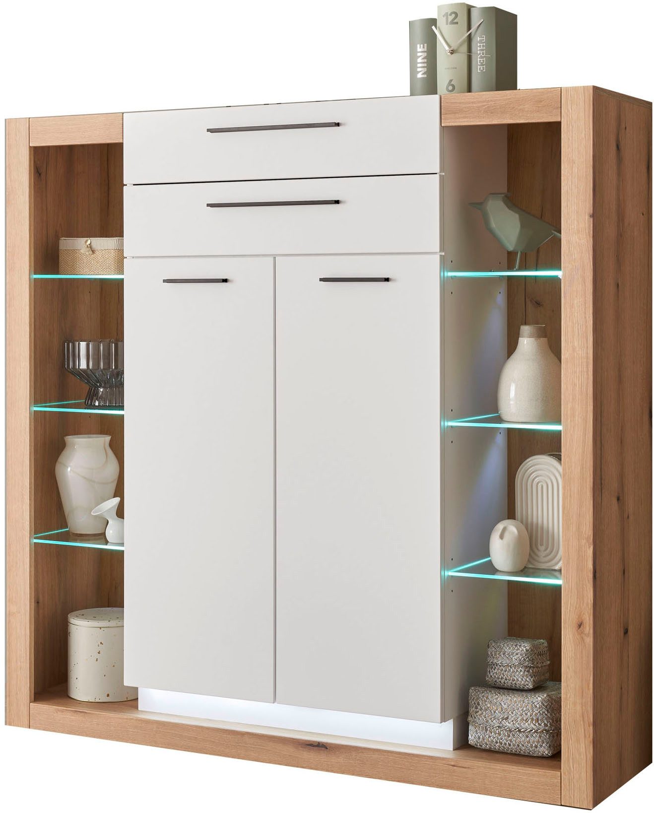 Home affaire Highboard Brixen, moderne Kommode, Stauraumelement in Eiche Evoke Dekor, Metallgriffe, ausreichend Stauraum, vielseitig einsetzbar