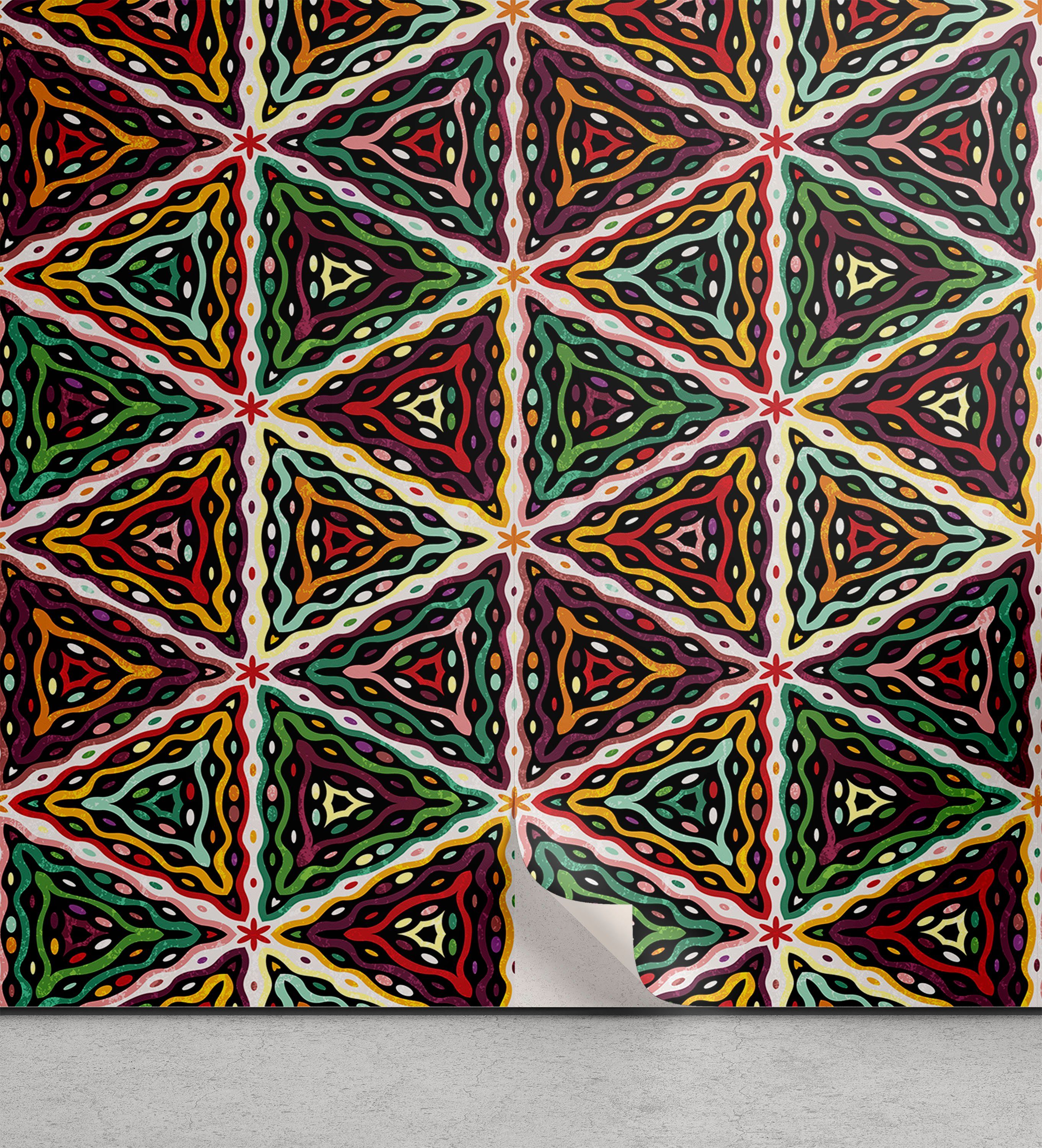 Abakuhaus Vinyltapete selbstklebendes Wohnzimmer Küchenakzent, afrikanisch Geometrisches Grunge-Mosaik