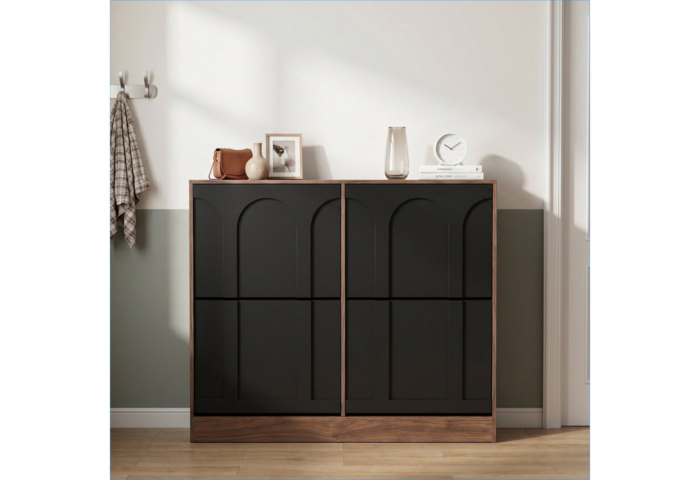 UEV Schuhschrank schmal mit 4 Klappen, Modern Schuhregal Schuhkipper (Schuhkommode mit Kippschutz) Flurmöbel Geschlossen mit verstellbarer Trennwände für Flur Eingang
