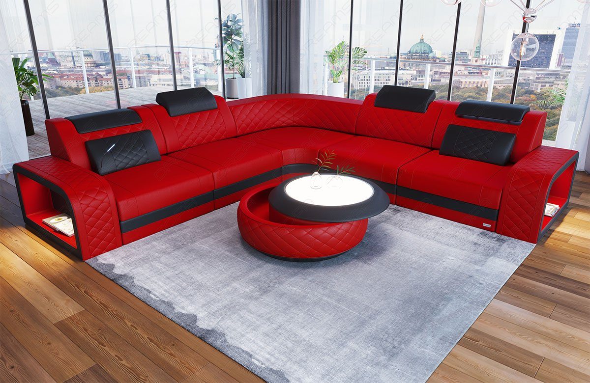 Sofa Dreams Ecksofa Foggia L Form Leder, mit LED, verstellbare Kopfstützen, Designersofa