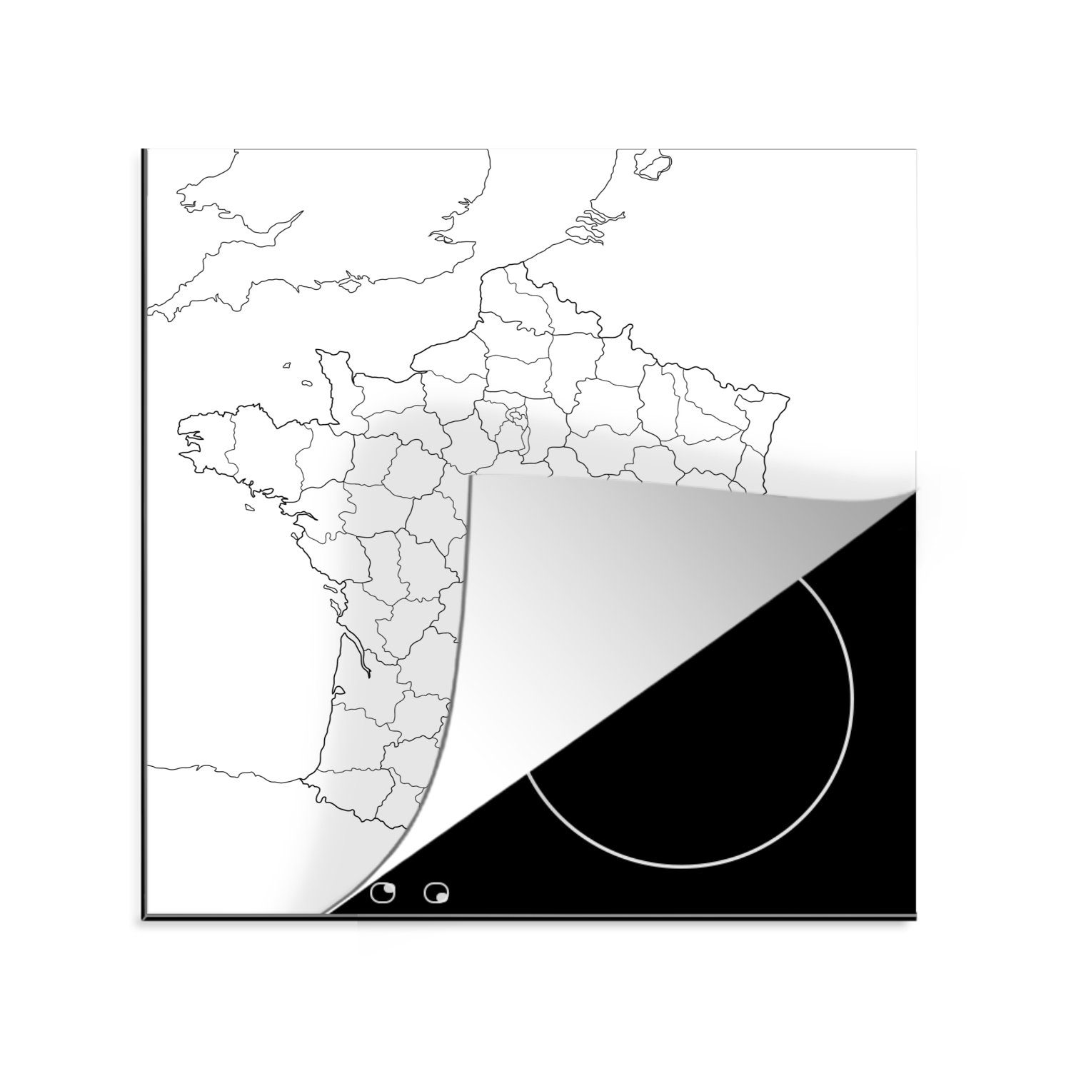 78x78 MuchoWow (1 cm, schwarz-weiße Herdblende-/Abdeckplatte Eine Arbeitsplatte küche Vinyl, von Karte für tlg), Ceranfeldabdeckung, der Frankreich, Illustration
