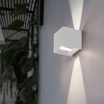 Globo Außen-Wandleuchte, LED-Leuchtmittel fest verbaut, Warmweiß, LED Außenleuchte Wandlampe Up & Down IP44 Aluminium weiß L 10 cm