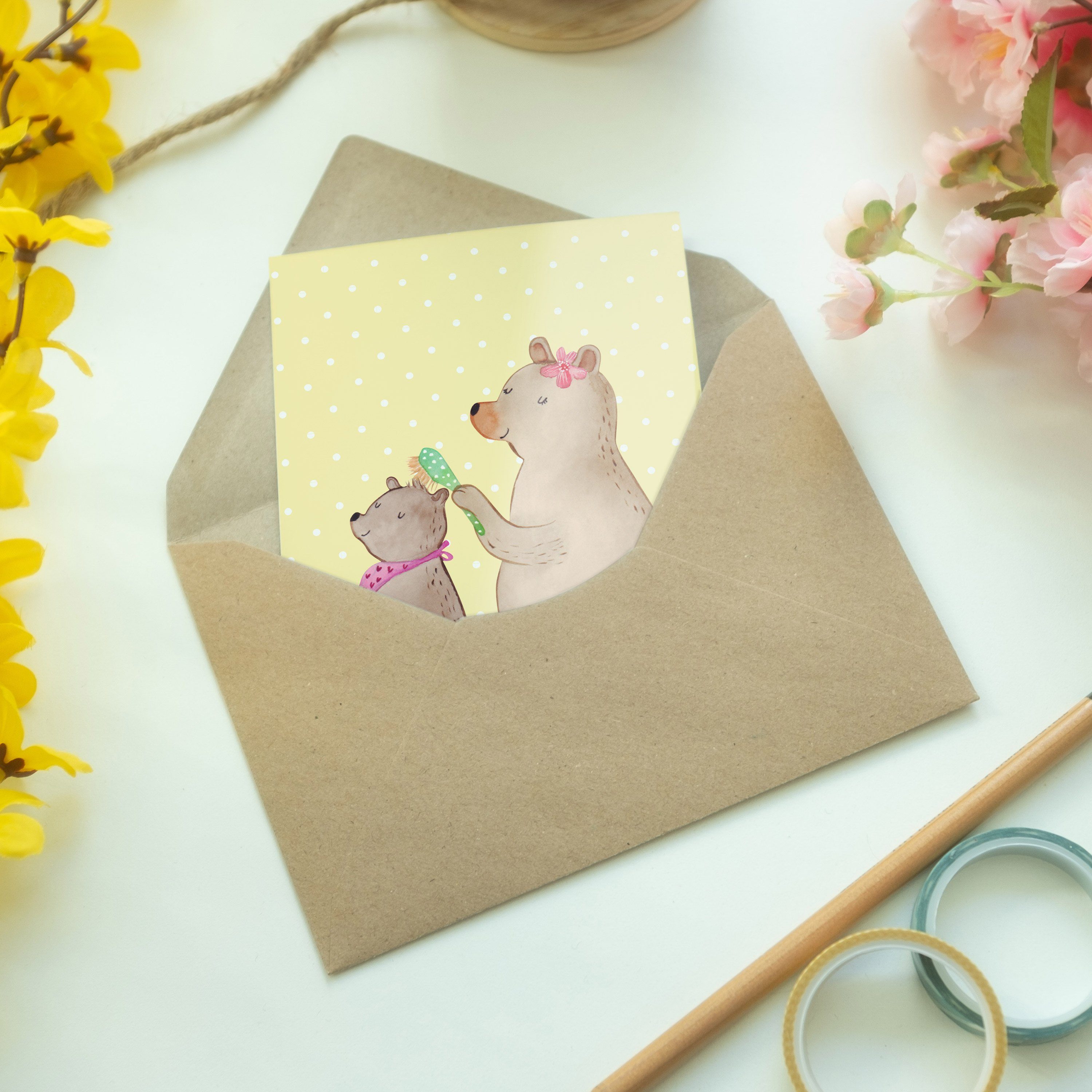 Geschenk, mit Bär Gelb Panda - beste Grußkarte Pastell & Mr. Geburtstagskarte Mama, Mrs. Kind -