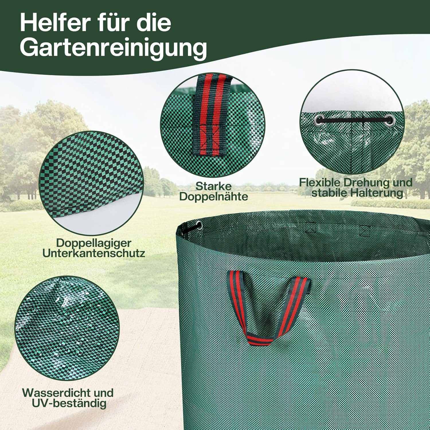 Refined Living Gartensack 3X 272L Gartenabfallsack mit Griffen, Laubsack wasserdicht & reißfest, für für Gartenabfälle, Laub, Grasschnitt oder als Aufbewahrungstasche für diverse Zwecke, 272 l, (Abfallsack mit Griffen, Grünschnittsack, Gartenarbeit Sack, Laubsammel Sack,Laubsammel Sack, 3-tlg., Faltbar, Wiederverwendbar, Große Kapazität und selbststehendes Design), UV-beständig, Wetterfest und pflegeleicht, Vielseitig einsetzbar