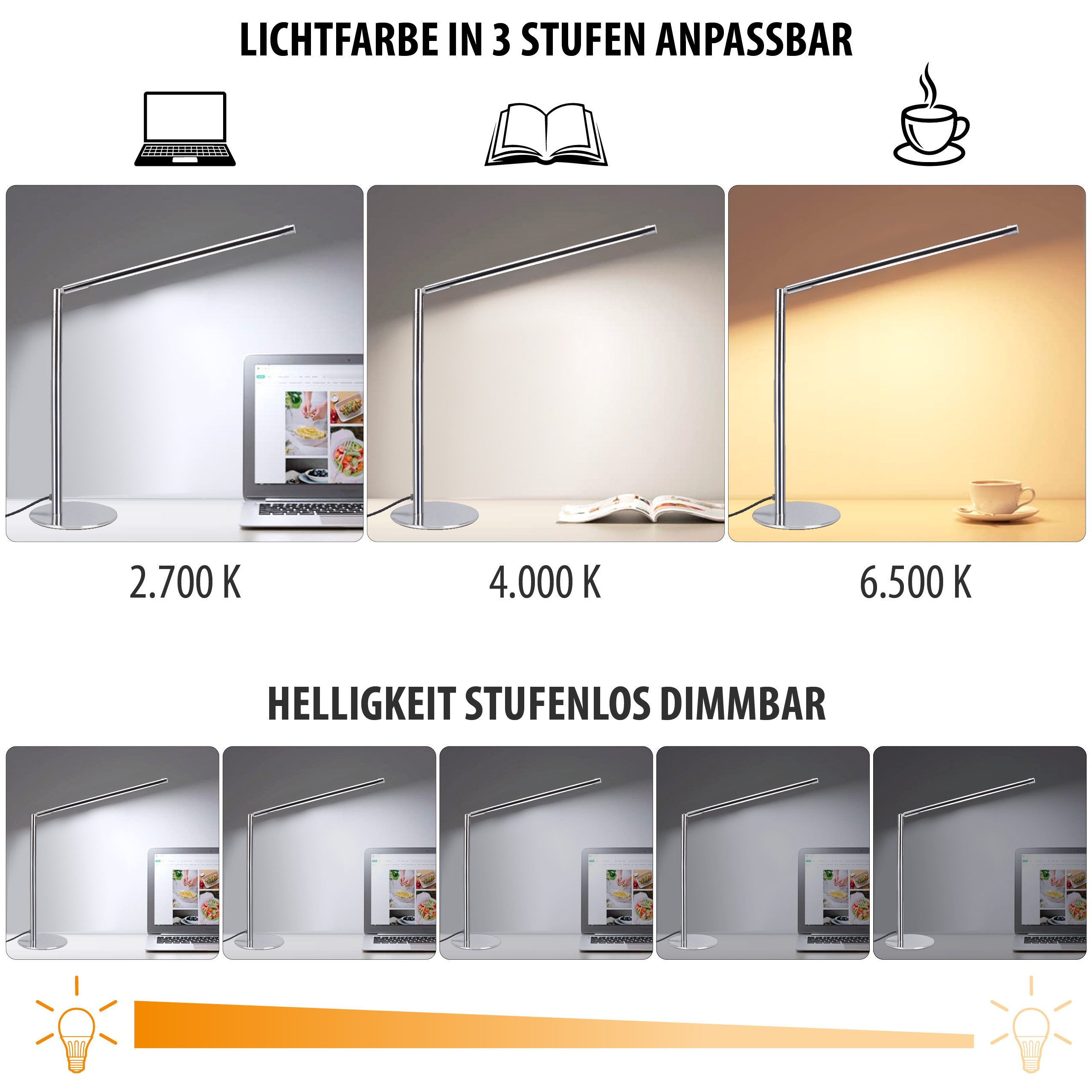 MeLiTec LED Schreibtischlampe LED-Schreibtischleuchte T186 nickel-matt, günstig online kaufen