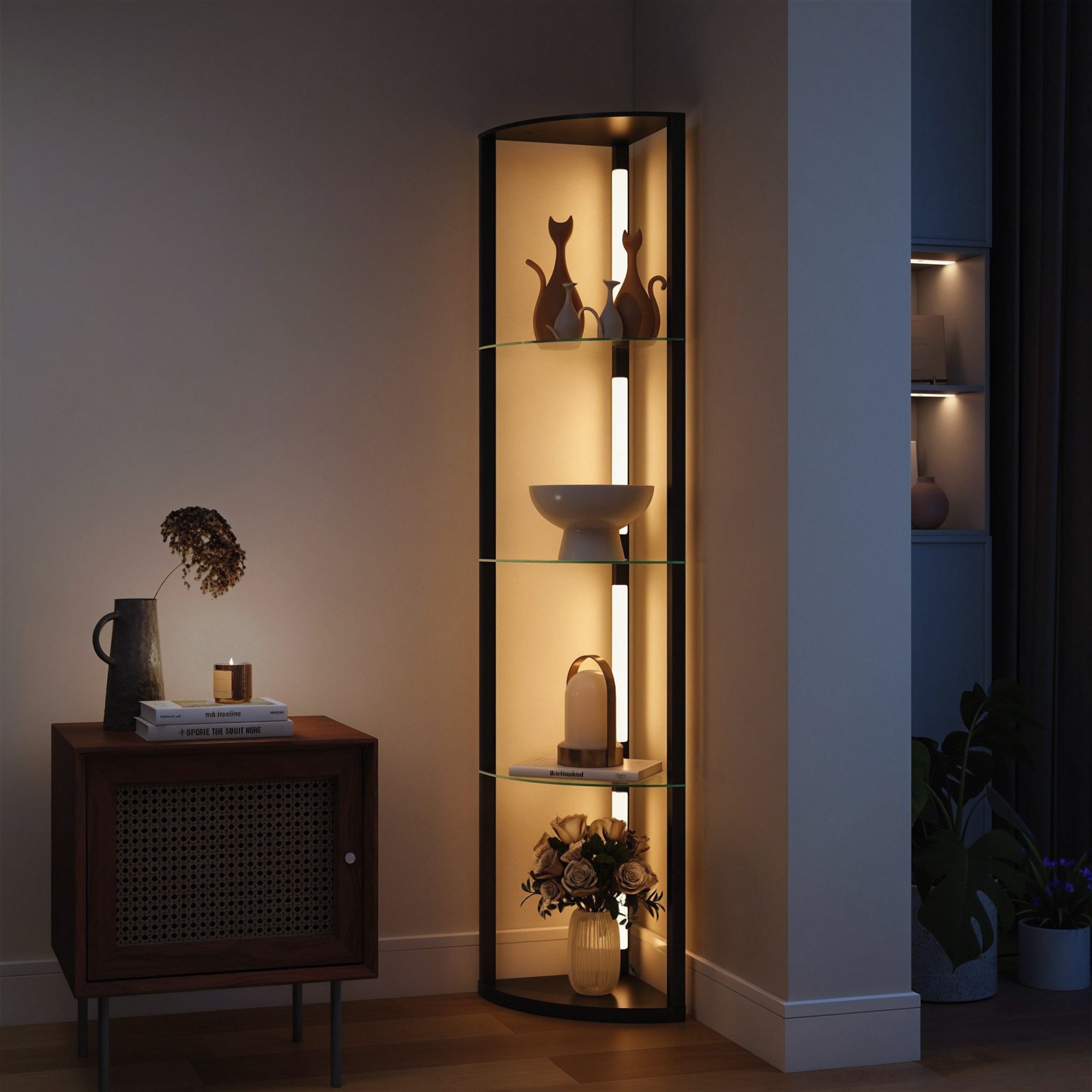 HOMCOM Stehlampe LED Standleuchte mit Glasregal, 3 Helligkeitsstufen Fußschalter, dimmbar, mehrere Helligkeitsstufen, Ein-,Ausschalter, LED fest integriert, Warmweiß, für Wohnzimmer Schlafzimmer Schwarz