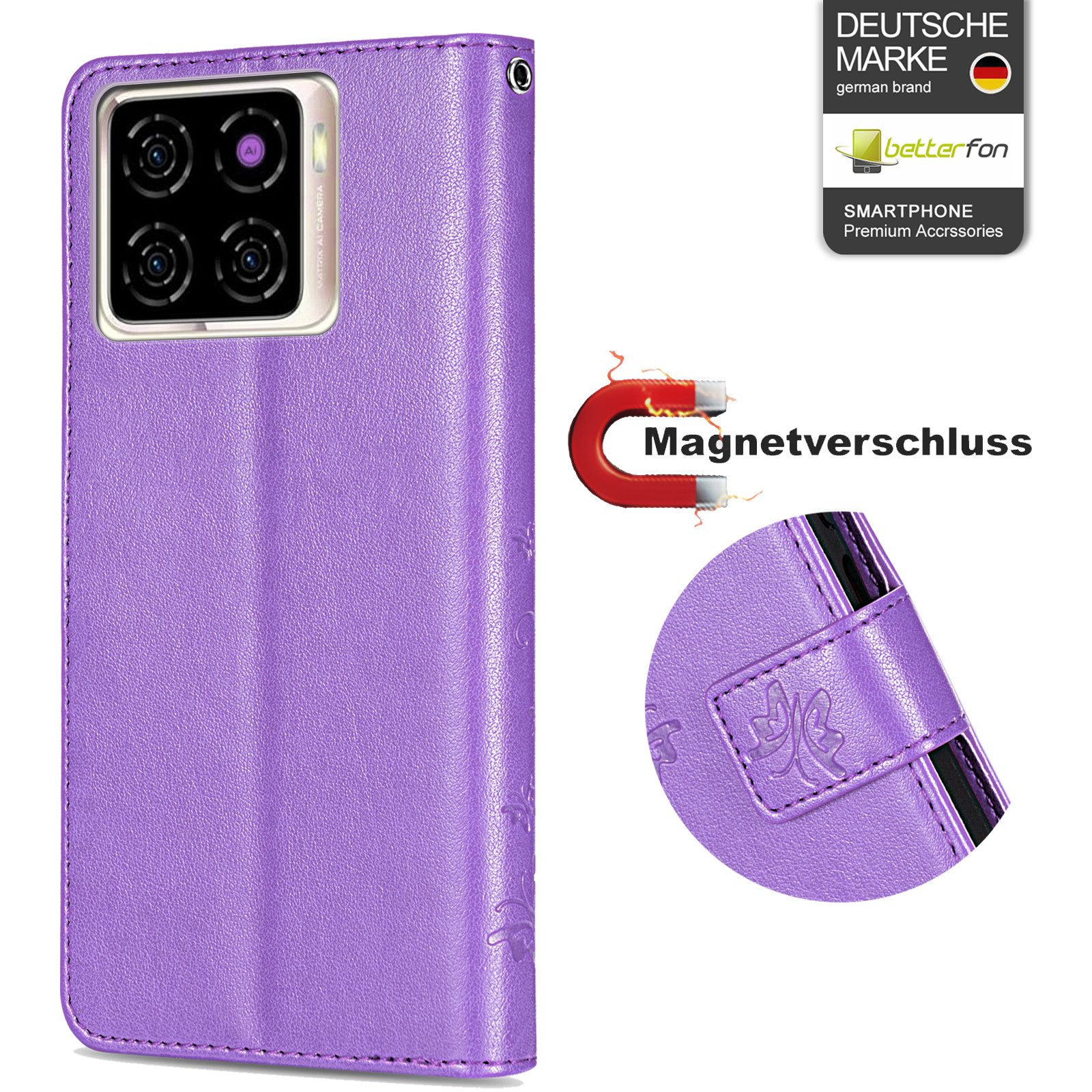 betterfon Handyhülle Handytasche für ZTE Blade A56 Klapphülle mit Kartenfächern, Bookstyle-Hülle mit Magnetverschluss, Smartstand & Kunstleder – Bild 3 von 5
