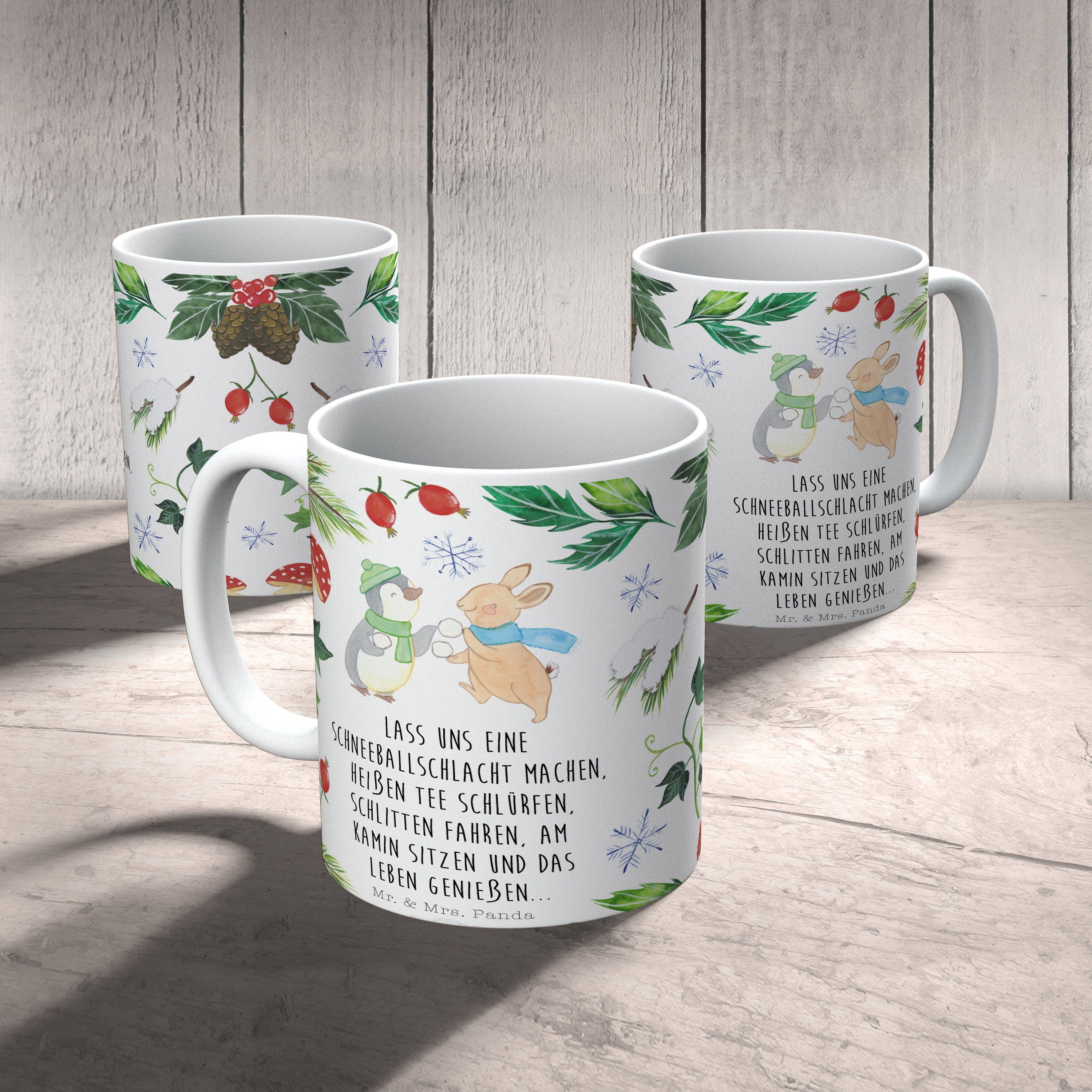Mr. & Mrs. Panda Tasse Pinguin Geschenk, Keramik Hase - Weiß Weihnachten, - Kaffe, Schneeballschlacht