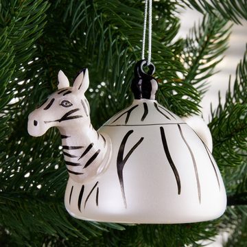 BRUBAKER Weihnachtsbaumkugel Teekanne Zebra Weihnachtskugel aus Glas - Christbaumschmuck Lustig (1 St), Figur Weihnachtsdeko Anhänger - Deko Baumkugel