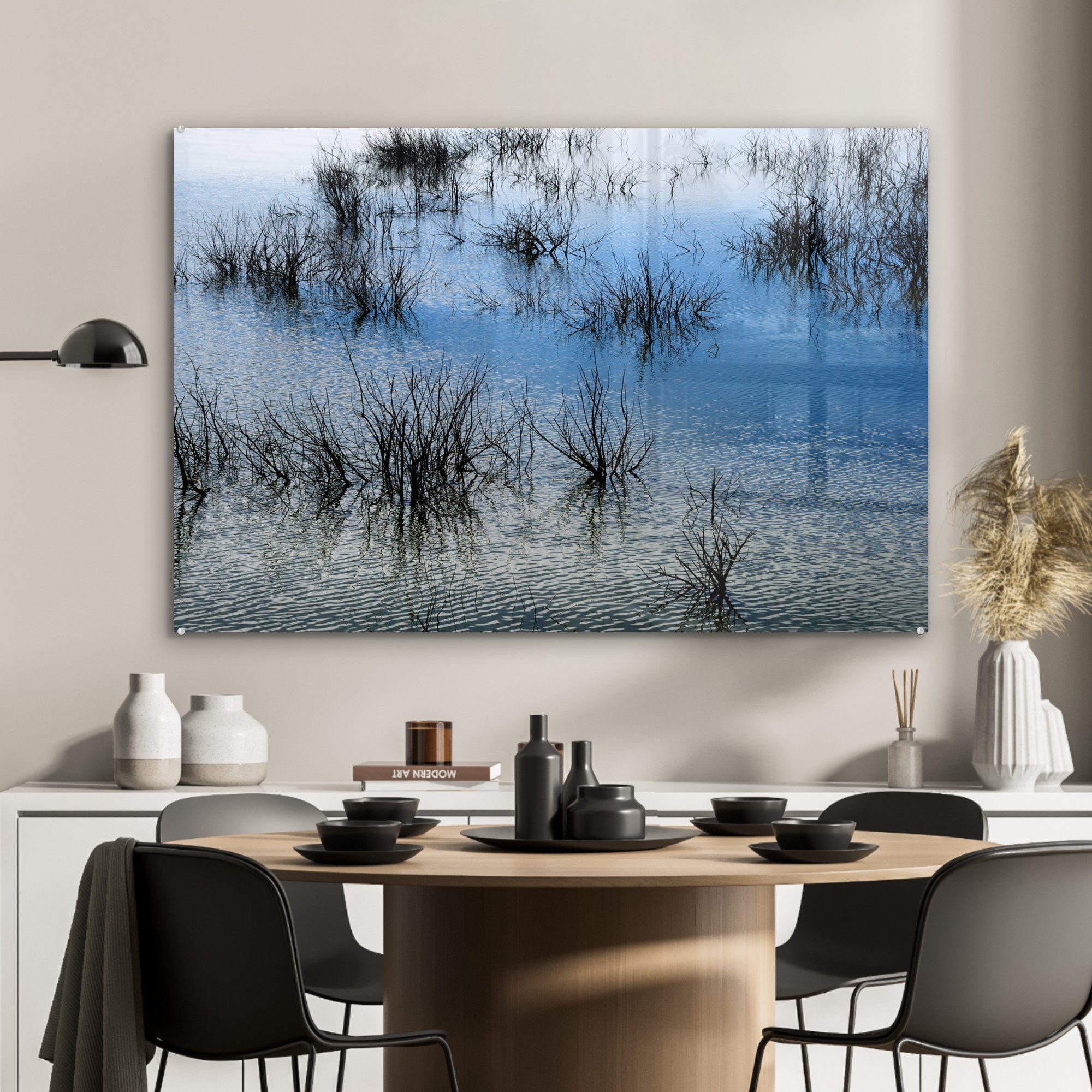 Schilf St), Nationalparks Schlafzimmer & MuchoWow Acrylglasbild Acrylglasbilder de (1 Wohnzimmer Daimiel, Tablas Wasser spanischen des im