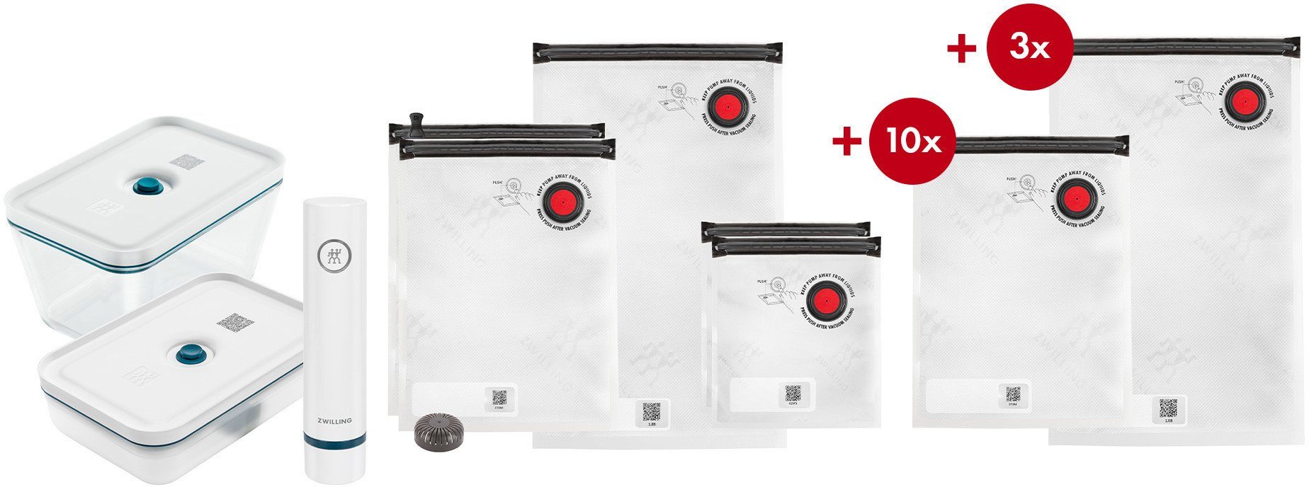 Zwilling Aufbewahrungssystem Fresh&Save Aufbewahrungsbox, Borosilikatglas, Kunststoff, Silikon, (Set, 21-tlg), Borosilikatglas,Kunststoff, Silikon, (Set, 21tlg), (Vakuum Starterset)