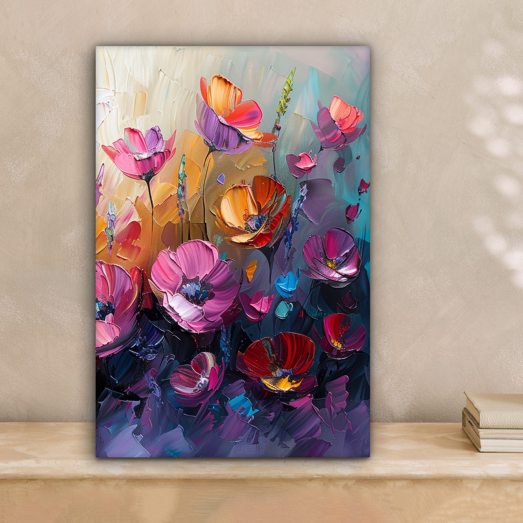 OneMillionCanvasses® Leinwandbild Blumen - Lila - Farbenfroh - Handbemalt - günstig online kaufen