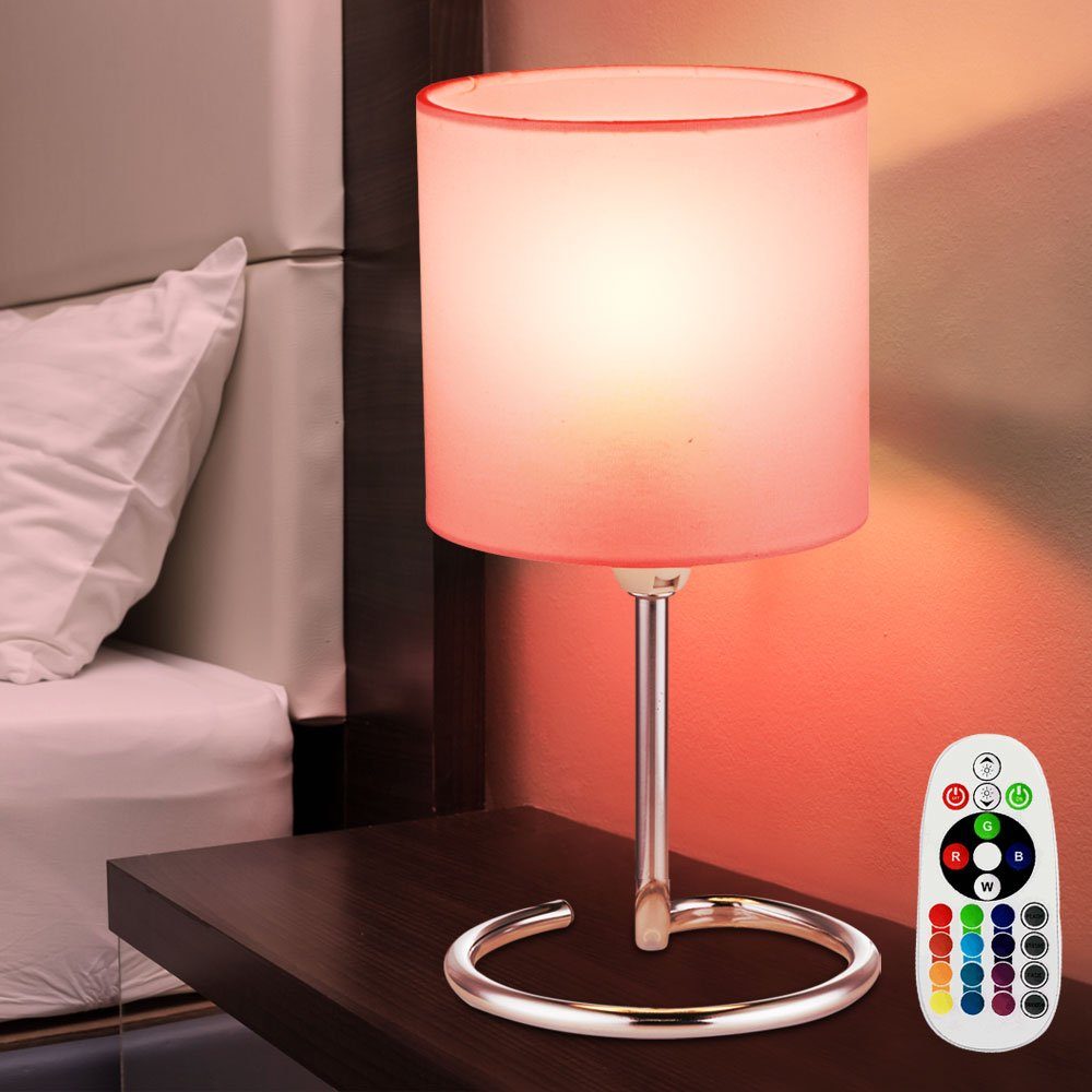 Chrom Lampe Tisch Textil Farbwechsel, Leuchtmittel Leuchte Fernbedienung Warmweiß, Tischleuchte, Lese LED Nacht etc-shop weiß inklusive,