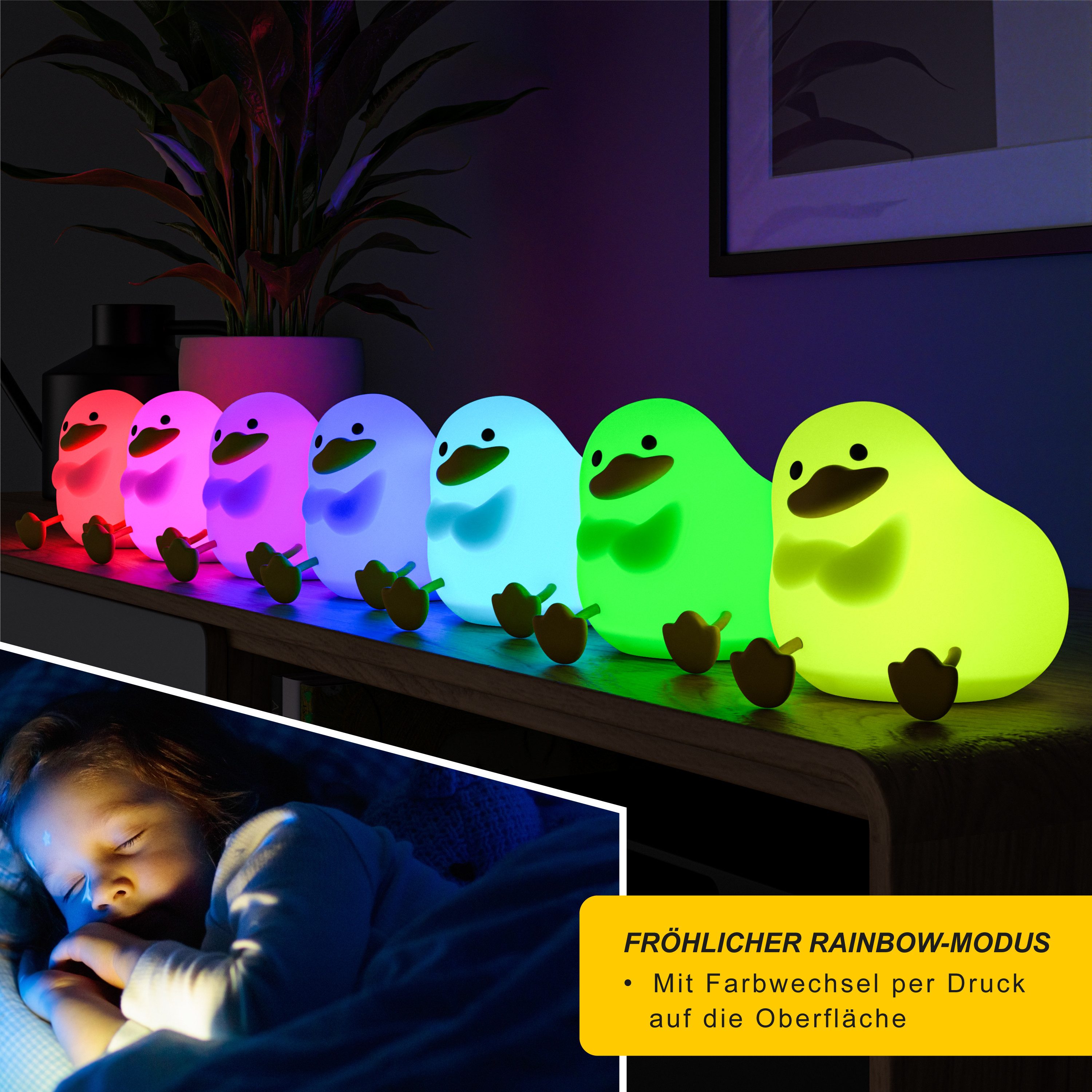 MyBeo LED Nachtlicht für Babys und Kinder, dimmbar, Nachtleuchte mit RGB Farbwechsel, Akku, Dimmfunktion, Farbwechsel, mehrere Helligkeitsstufen, Nachtlichtfunk – Bild 5 von 5