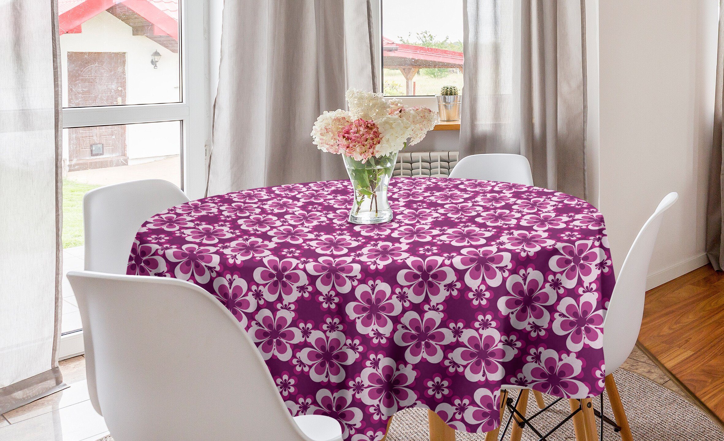 Abakuhaus Tischdecke Kreis Tischdecke Abdeckung für Esszimmer Küche Dekoration, Lila Botanik Themed Petals