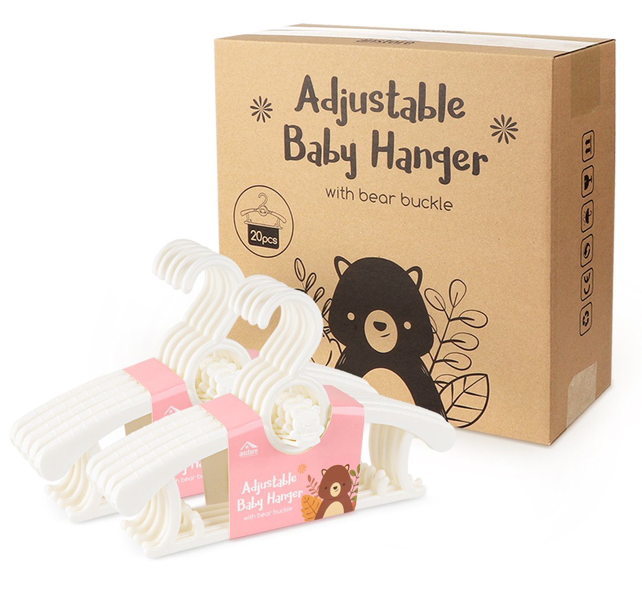 Homewit Kleiderbügel Babykleiderbügel (Set, 37 - Ausziehbare Kinderkleiderbügel cm, 29 Weiß 20-tlg) 20tlg