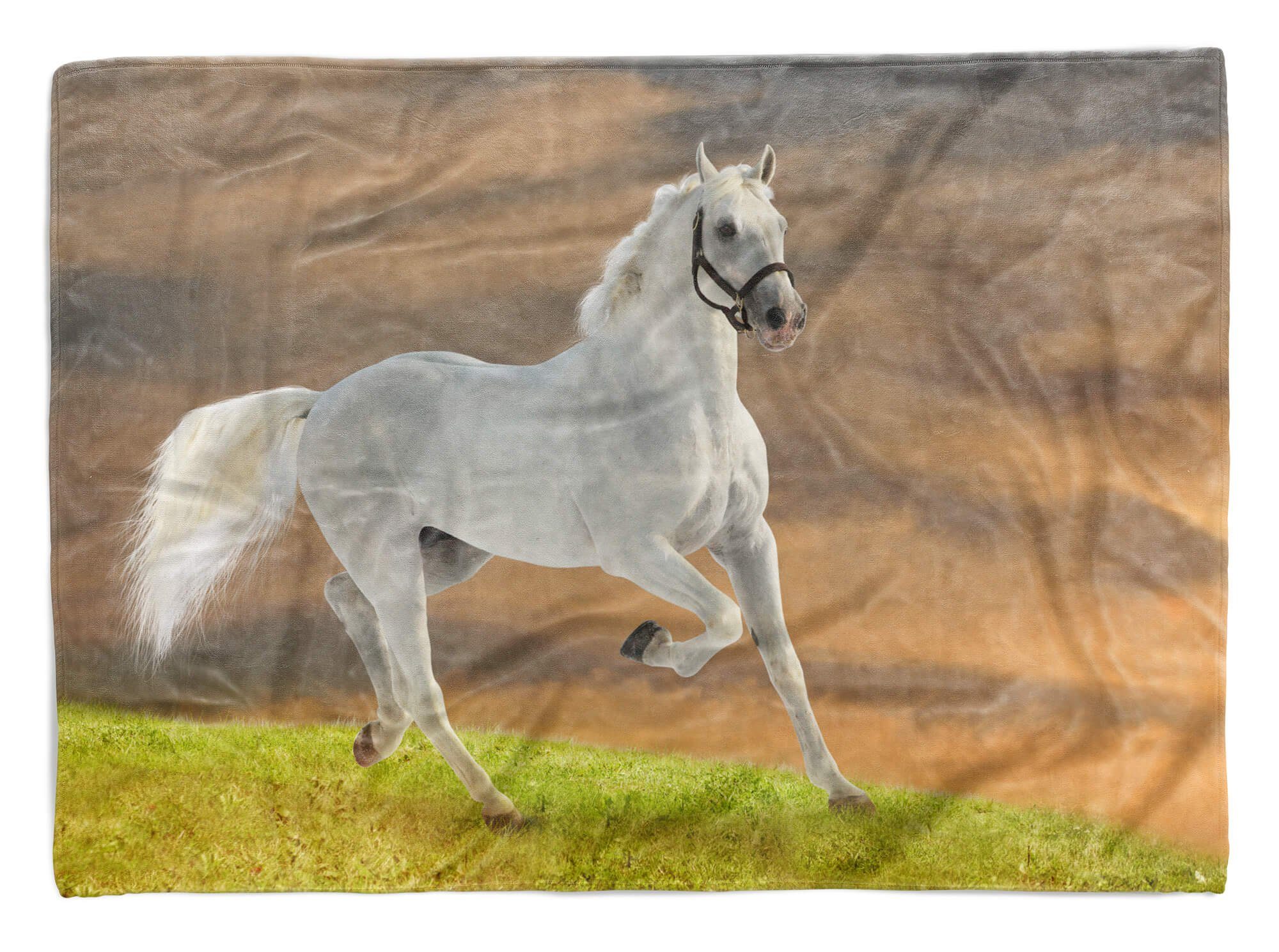 Sinus Art Handtücher Handtuch Strandhandtuch Saunatuch Kuscheldecke mit Tiermotiv weißes Pferd, Baumwolle-Polyester-Mix (1-St), Handtuch