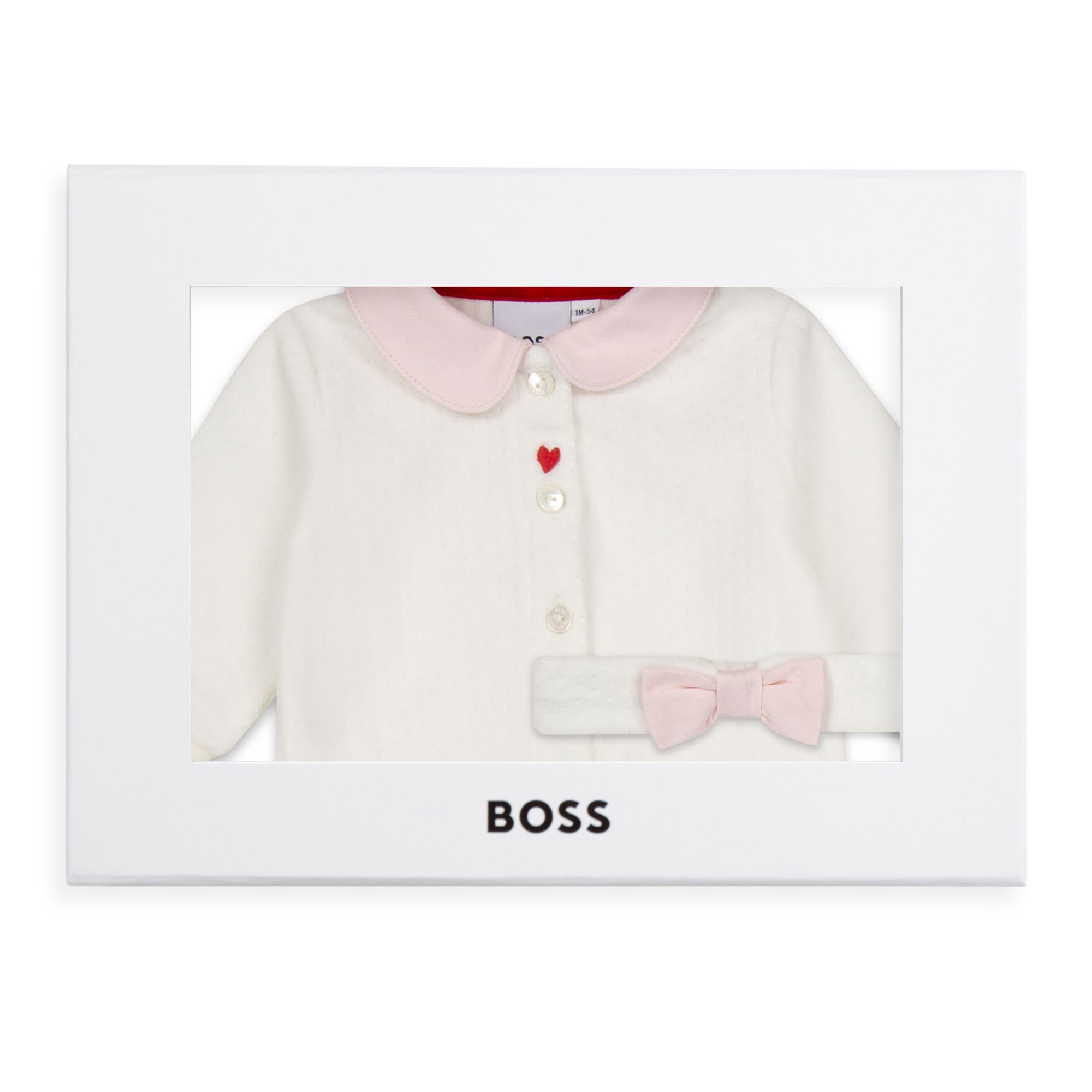 BOSS Shirt, Strampler, Jäckchen, Mütze BOSS Schühchen & Baby Stirnband zweiteilig Stirnband) weiß (Schlafanzug HUGO mit rosa mit Schlafanzug