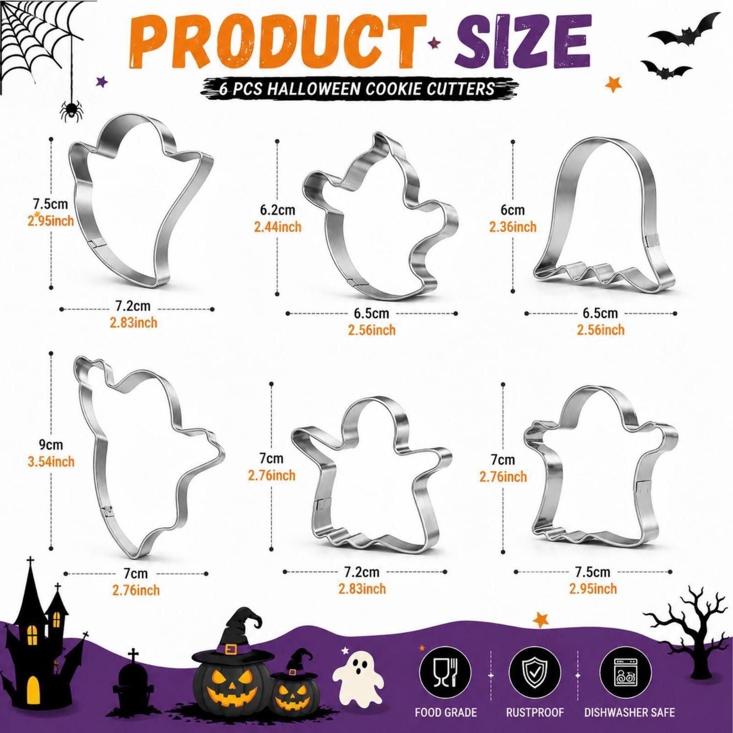 LuxusKollektion Ausstechform Ausstecher Geister 6-teilig Edelstahl Halloween, Metall, (6-St) – Bild 2 von 5